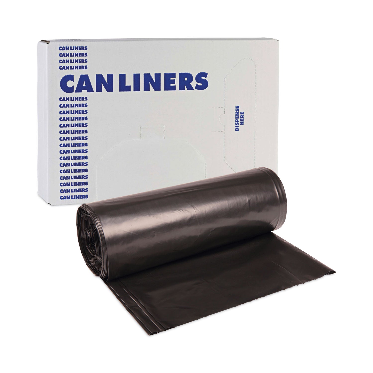 Boardwalk® High-Density Can Liners, 56 gal, 19 mic, 43" x 47", Black, Perforated Roll, 25 Bags/Roll, 6 Rolls/Carton