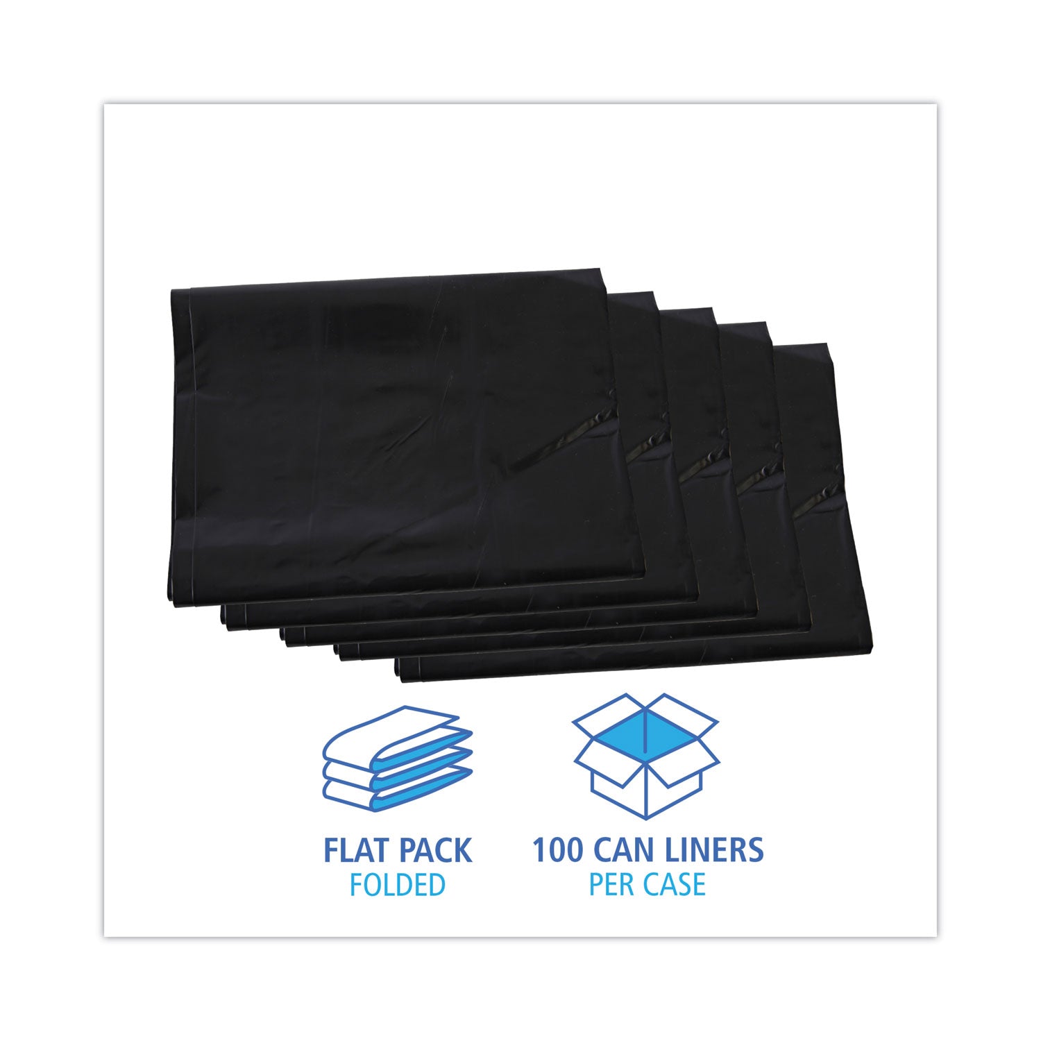 Boardwalk® Linear Low Density Industrial Can Liners, 60 gal, 1.7 mil, 38" x 58", Black, Flat Pack, 100/Carton