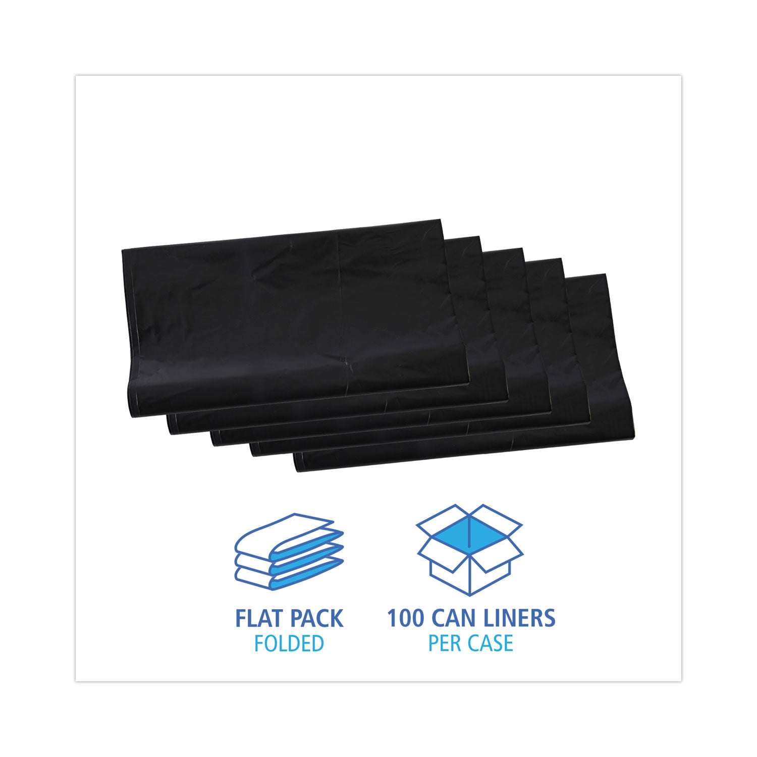 Boardwalk® Linear Low Density Industrial Can Liners, 56 gal, 1.7 mil, 43" x 47", Black, Flat Pack, 100/Carton