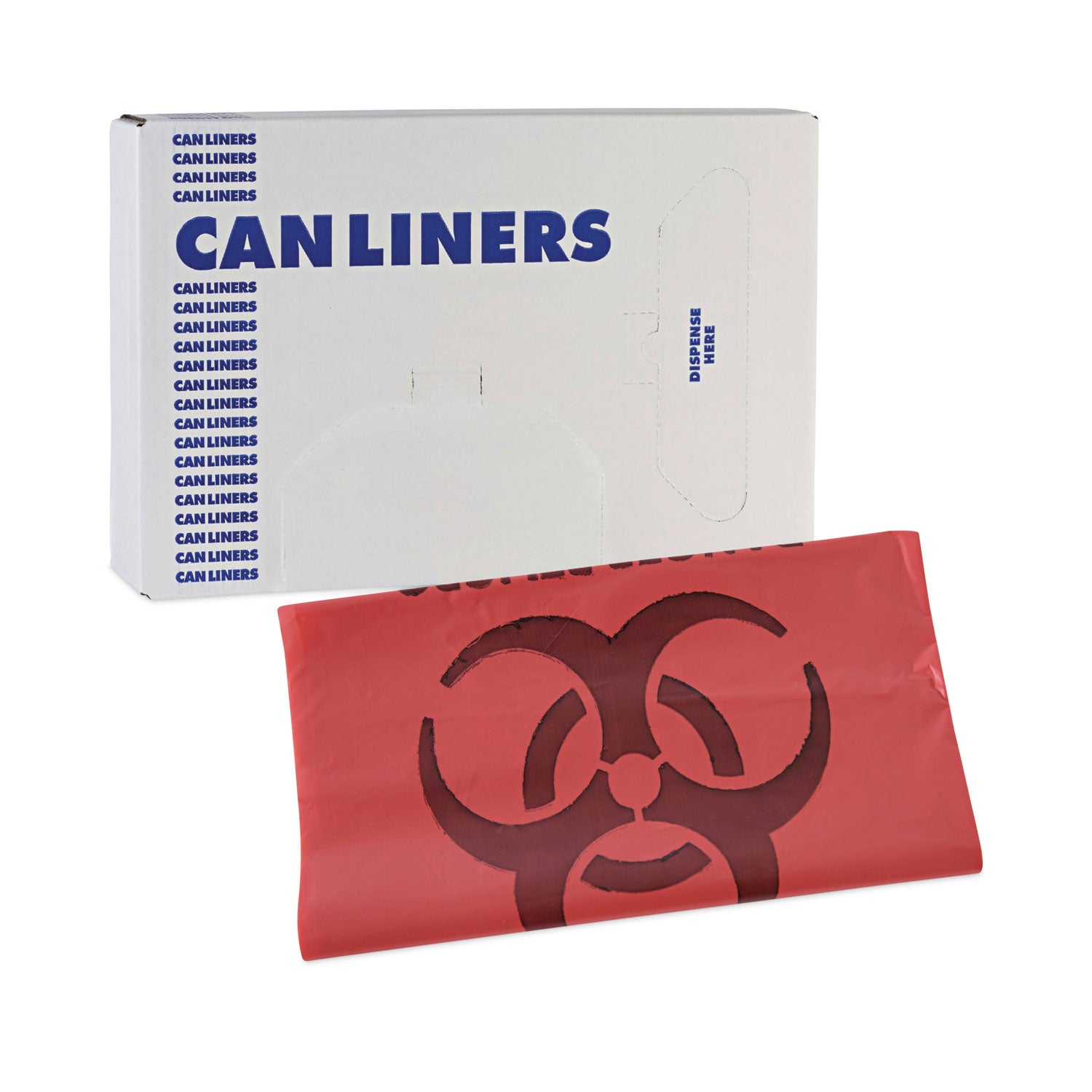 Boardwalk® Linear Low Density Health Care Trash Can Liners, 33 gal, 1.3 mil, 33" x 39", Red, Flat Pack, 150/Carton