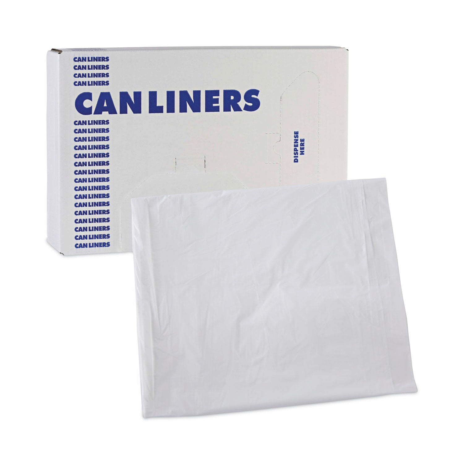 Boardwalk® Linear Low Density Industrial Can Liners, 10 gal, 0.5 mil, 24" x 23", White, Flat Pack, 500/Carton