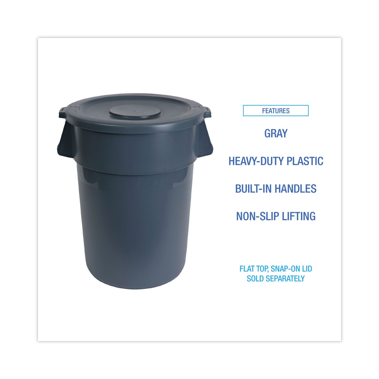 Boardwalk® Round Waste Receptacle, 32 gal, Linear-Low-Density Polyethylene, Gray