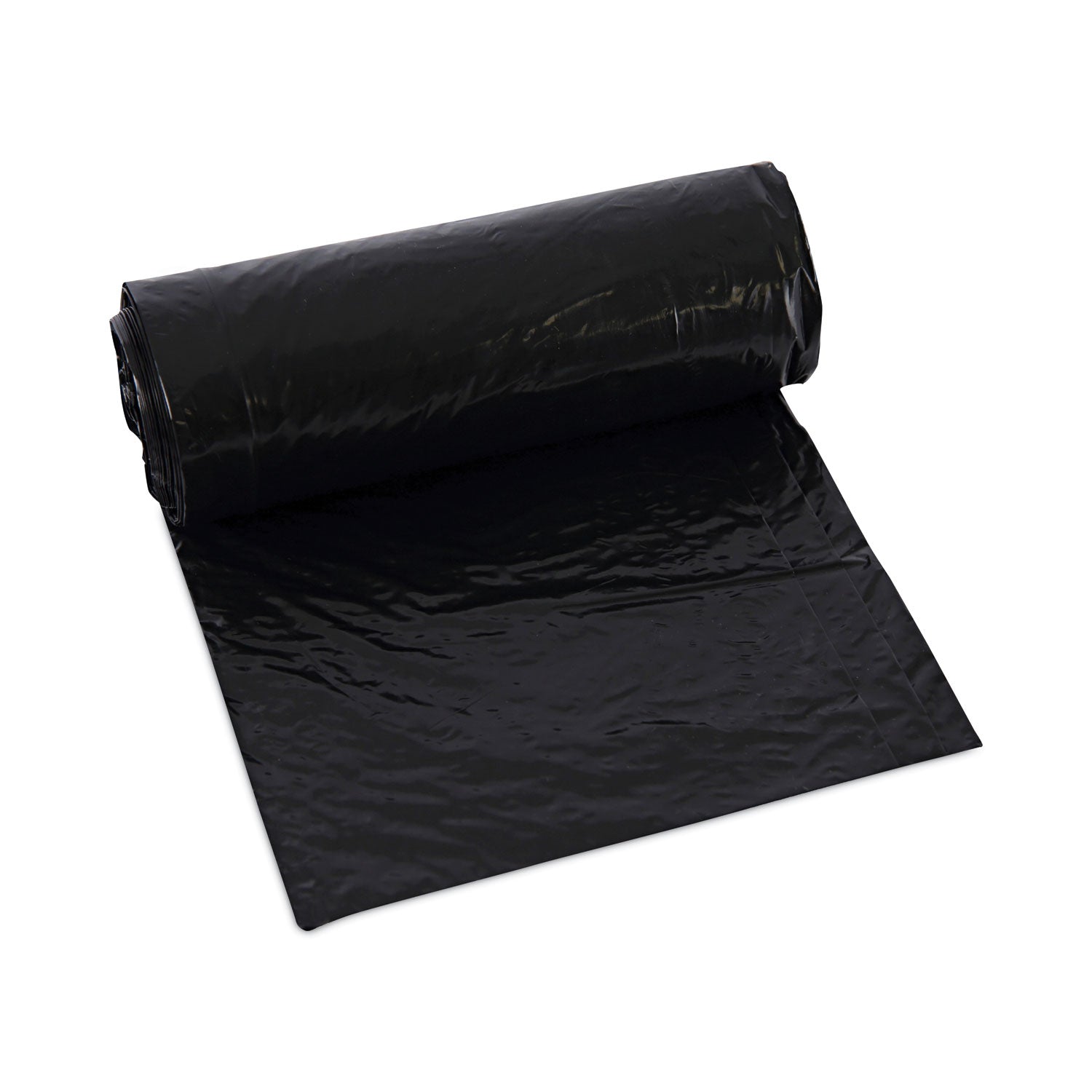 Low-Density Waste Can Liners, 16 gal, 1 mil, 24" x 32", Black, Perforated Roll, 10 Bags/Roll, 15 Rolls/Carton