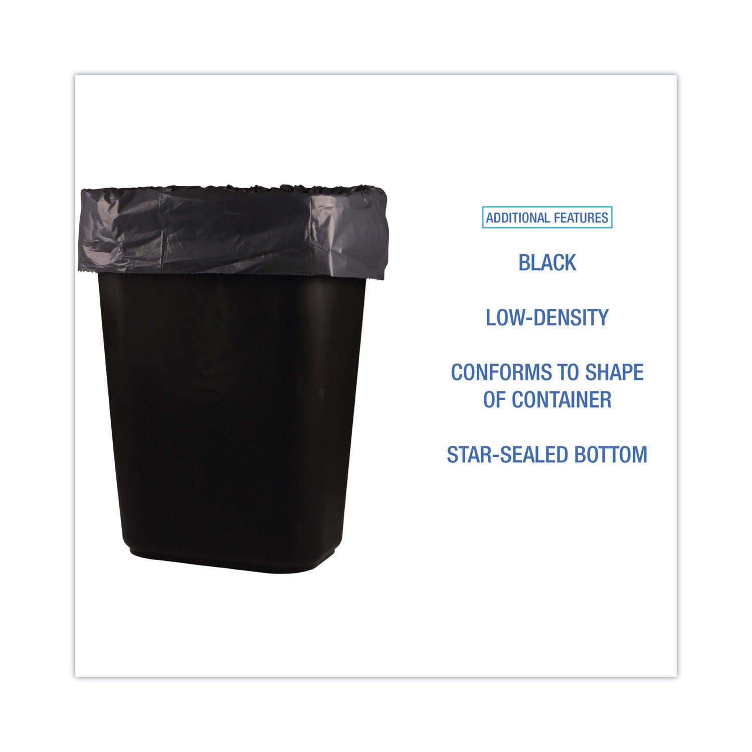 Boardwalk® Low-Density Waste Can Liners, 16 gal, 1 mil, 24" x 32", Black, Perforated Roll, 10 Bags/Roll, 15 Rolls/Carton