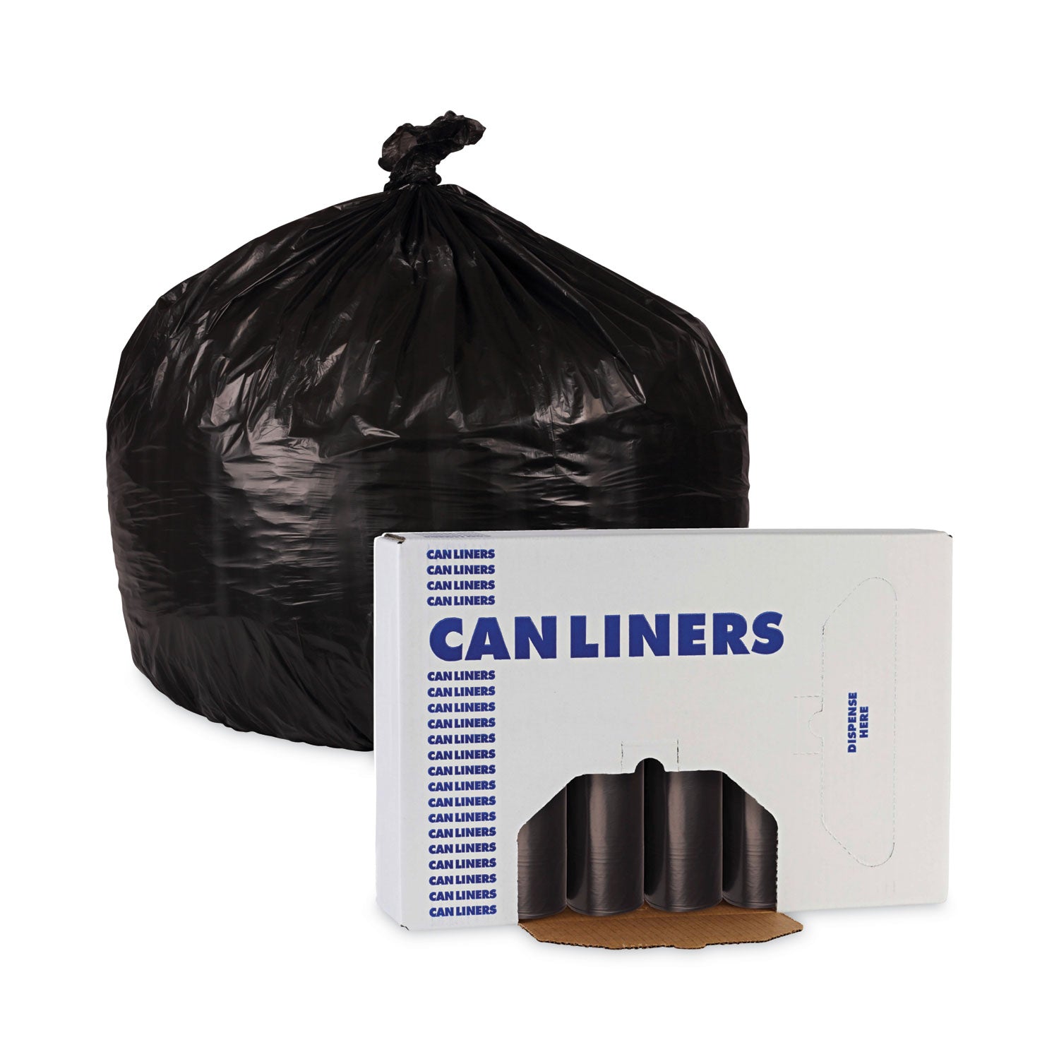 Boardwalk® Low-Density Waste Can Liners, 16 gal, 1 mil, 24" x 32", Black, Perforated Roll, 10 Bags/Roll, 15 Rolls/Carton