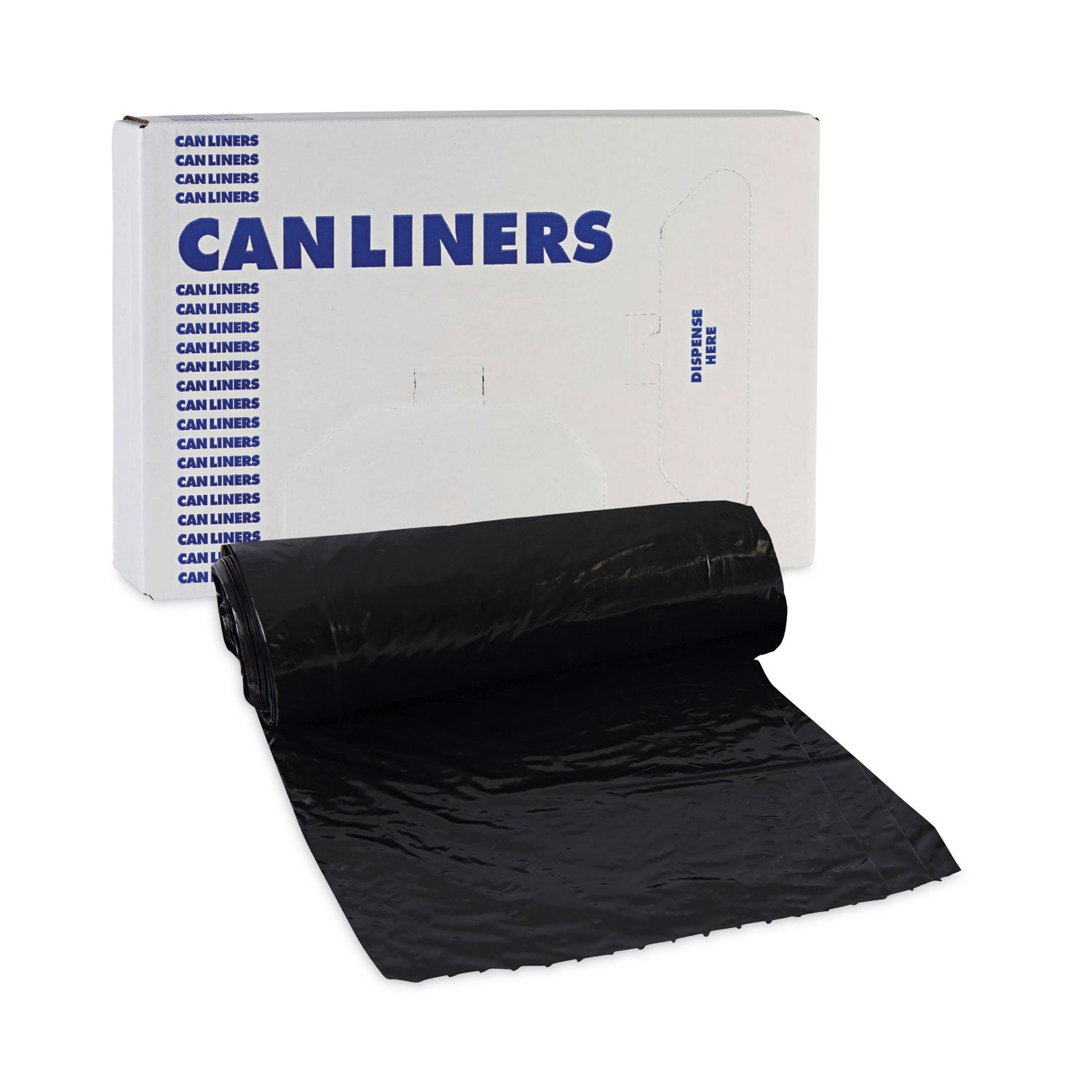 Boardwalk® Low-Density Waste Can Liners, 16 gal, 1 mil, 24" x 32", Black, Perforated Roll, 10 Bags/Roll, 15 Rolls/Carton