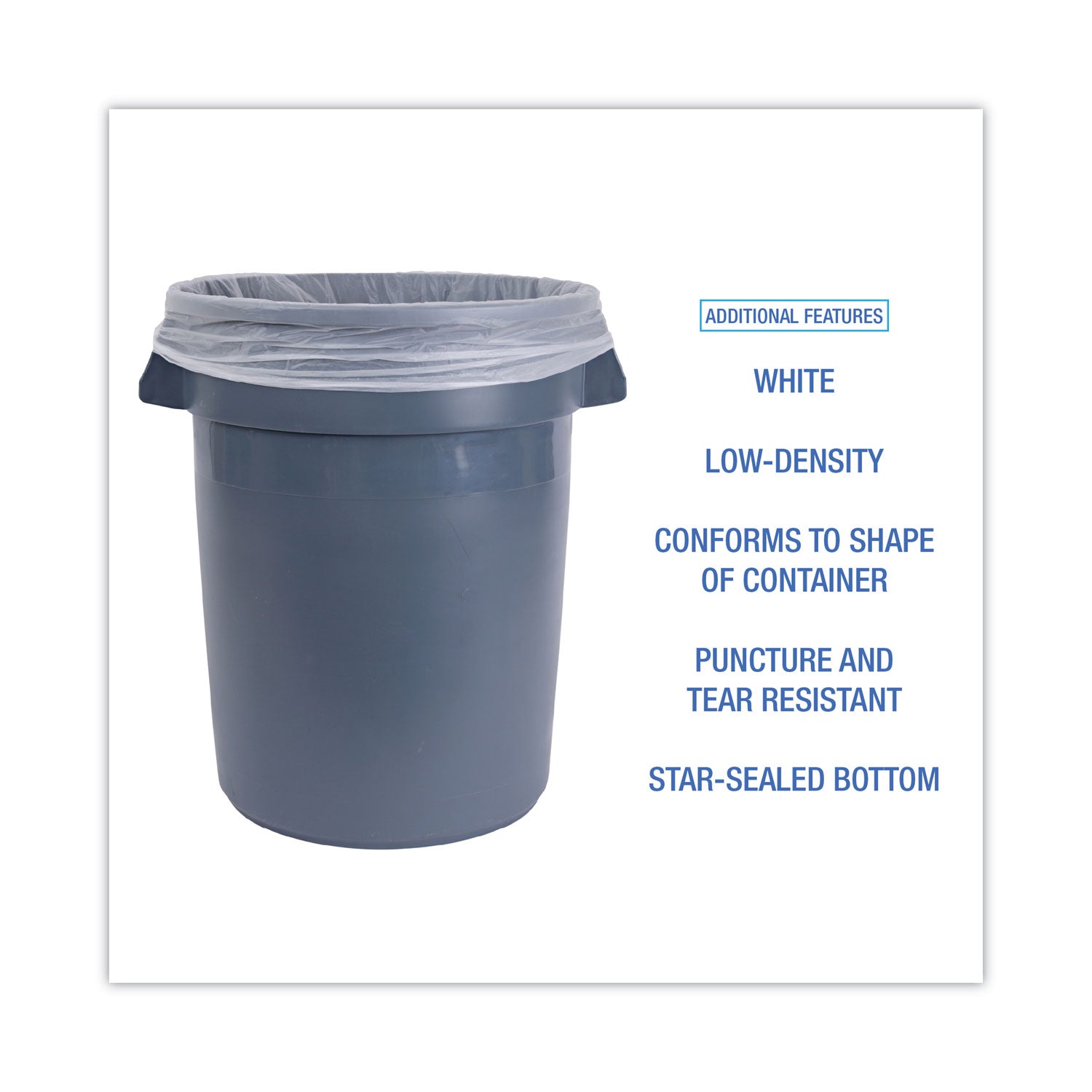 Boardwalk® Low-Density Waste Can Liners, 30 gal, 0.5 mil, 30" x 36", White, Perforated Roll, 10 Bags/Roll, 20 Rolls/Carton