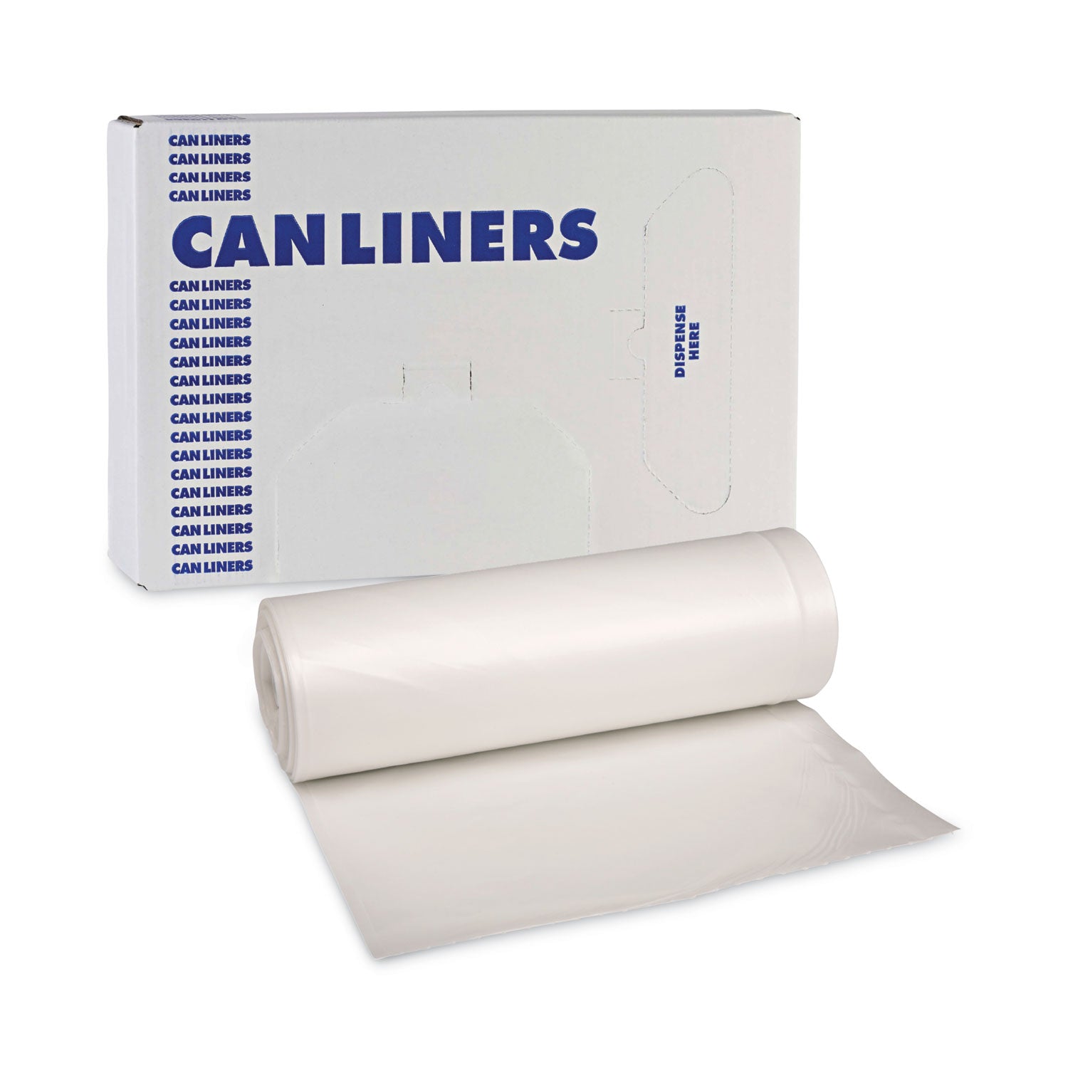 Boardwalk® Low-Density Waste Can Liners, 30 gal, 0.5 mil, 30" x 36", White, Perforated Roll, 10 Bags/Roll, 20 Rolls/Carton