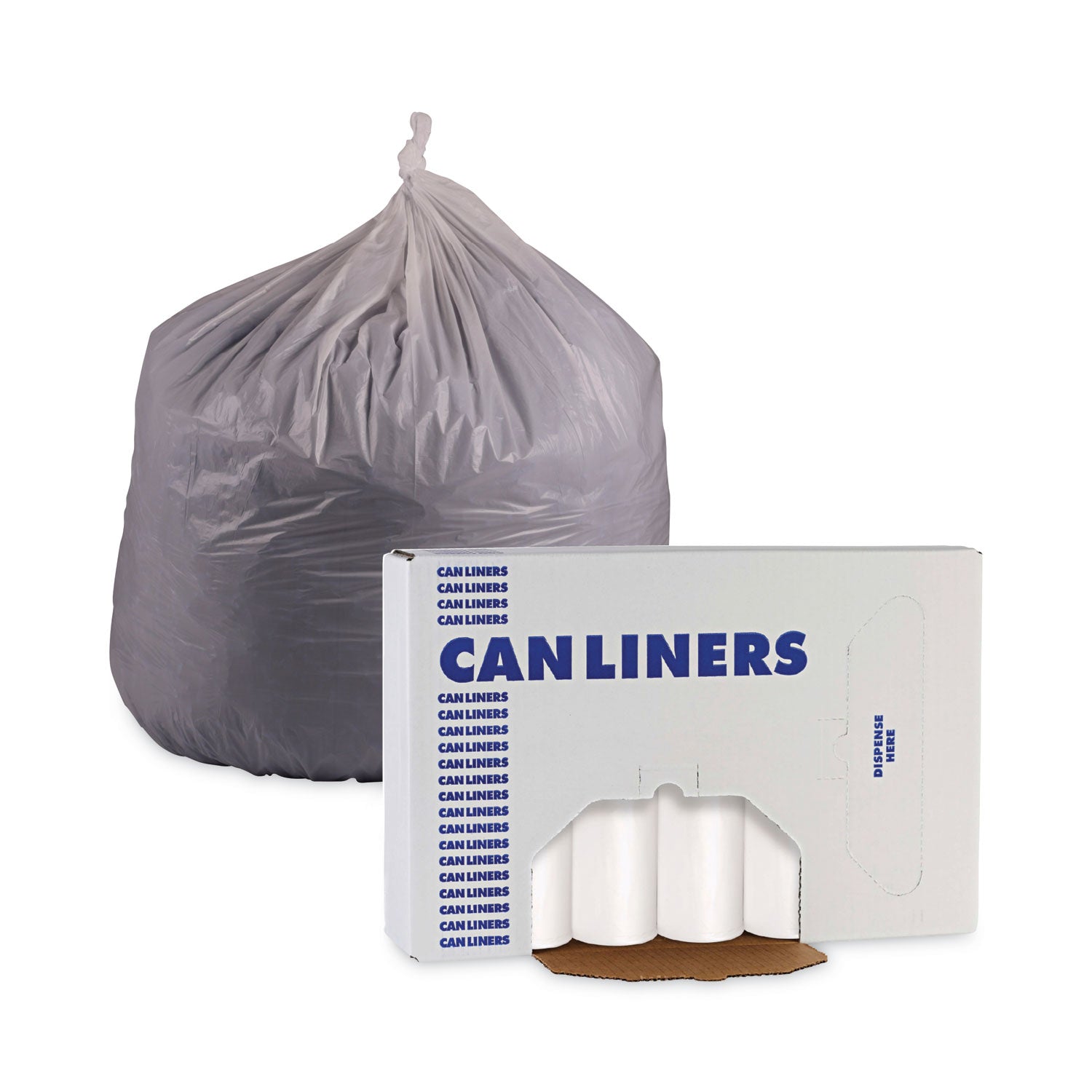 Boardwalk® Low-Density Waste Can Liners, 55 gal, 0.5 mil, 38" x 58", White, Perforated Roll, 10 Bags/Roll, 10 Rolls/Carton