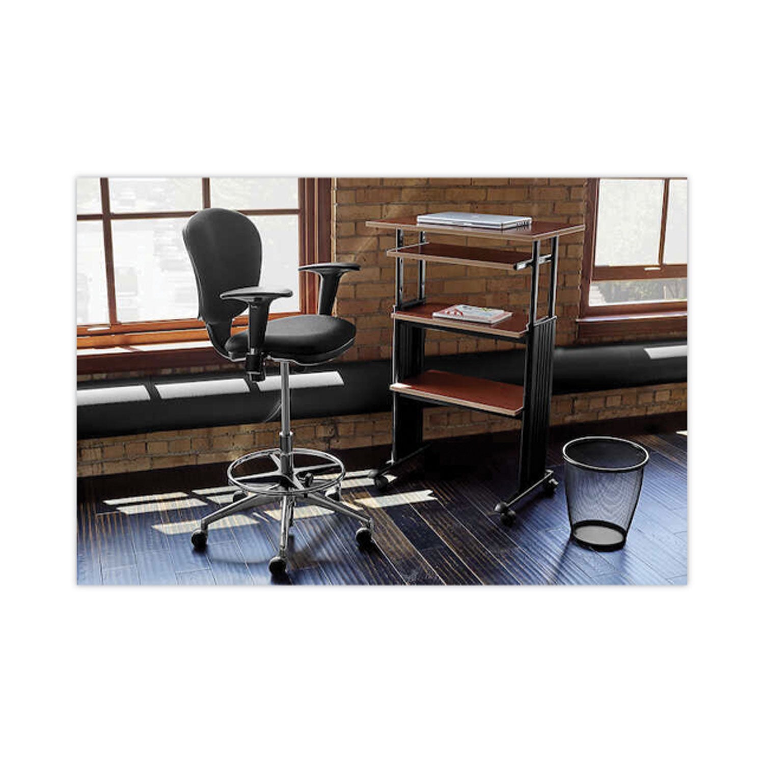 Safco® Metro Collection Extended-Height Chair, Supports Up to 250 lb, 23" to 33" Seat Height, Black Seat/Back, Chrome Base