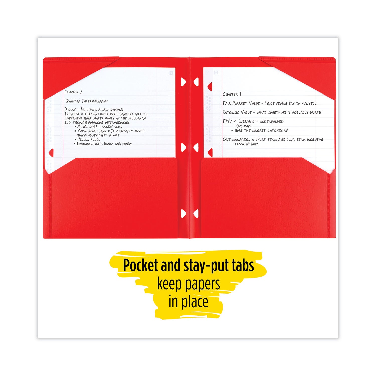 Five Star® Two-Pocket Stay-Put Plastic Folder, 11 x 8.5, Assorted, 4/Pack