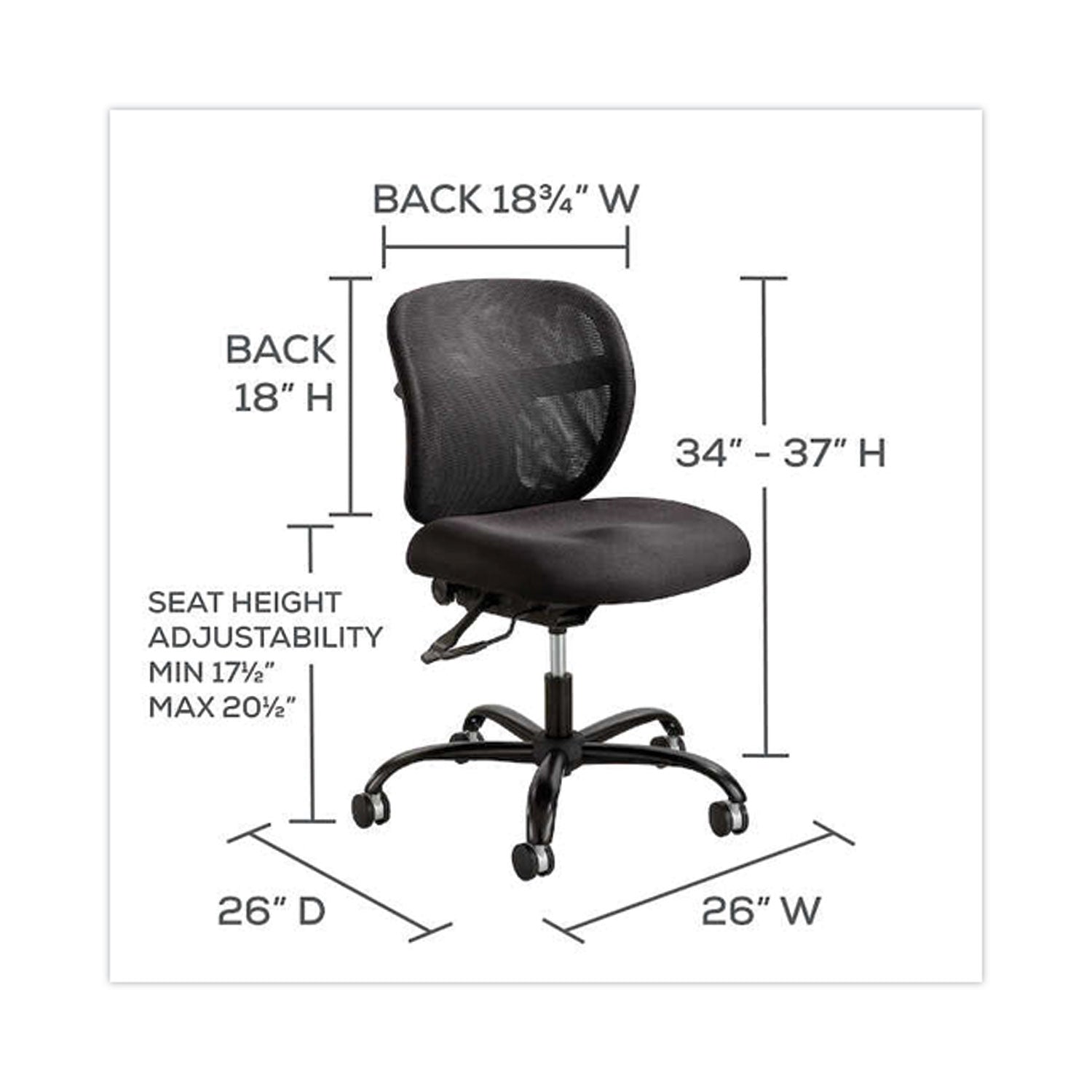 Safco® Vue Intensive-Use Mesh Task Chair, Supports Up to 500 lb, 18.5" to 21" Seat Height, Black Vinyl Seat/Back, Black Base