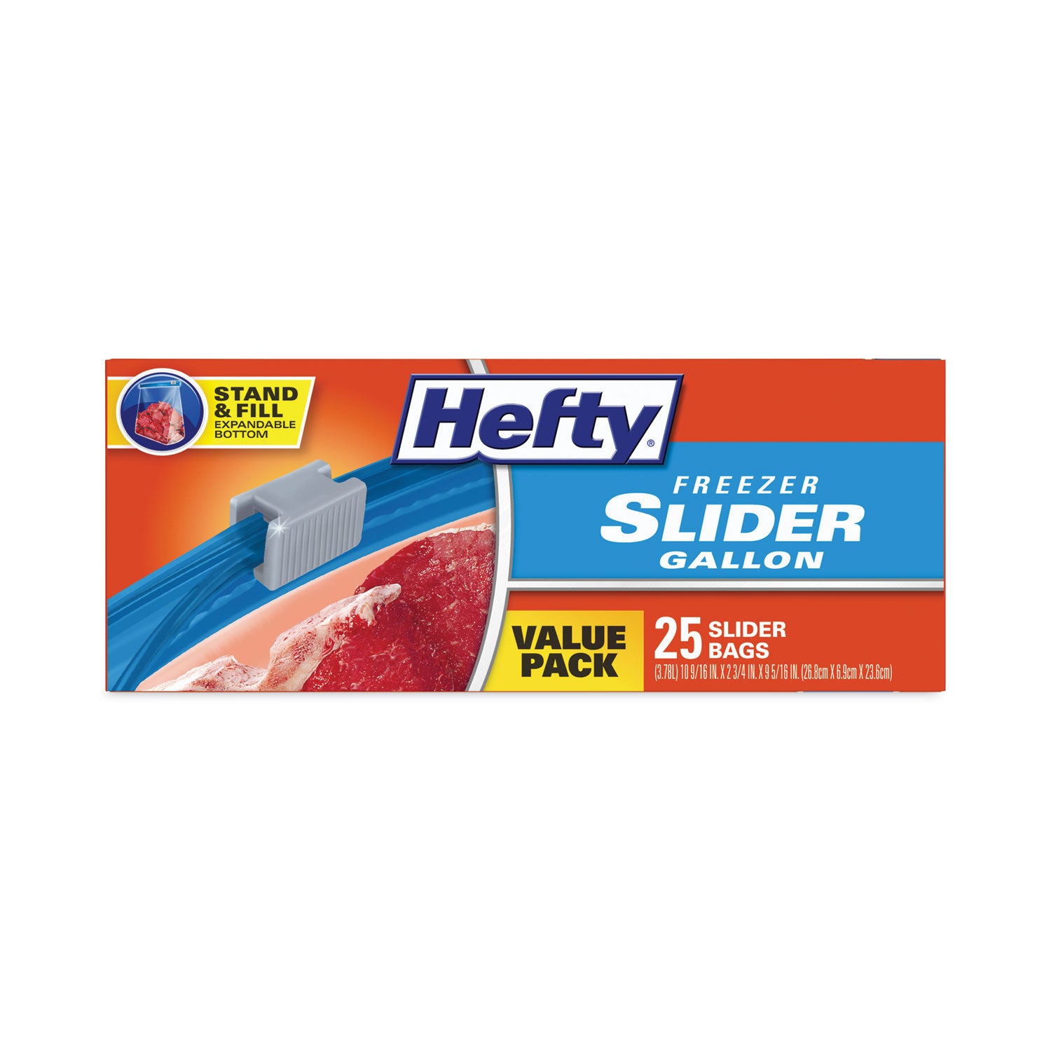 Hefty® Slider Stand and Fill Freezer Storage Bags, 1 gal, 10.56" x 11", Clear, 25/Box