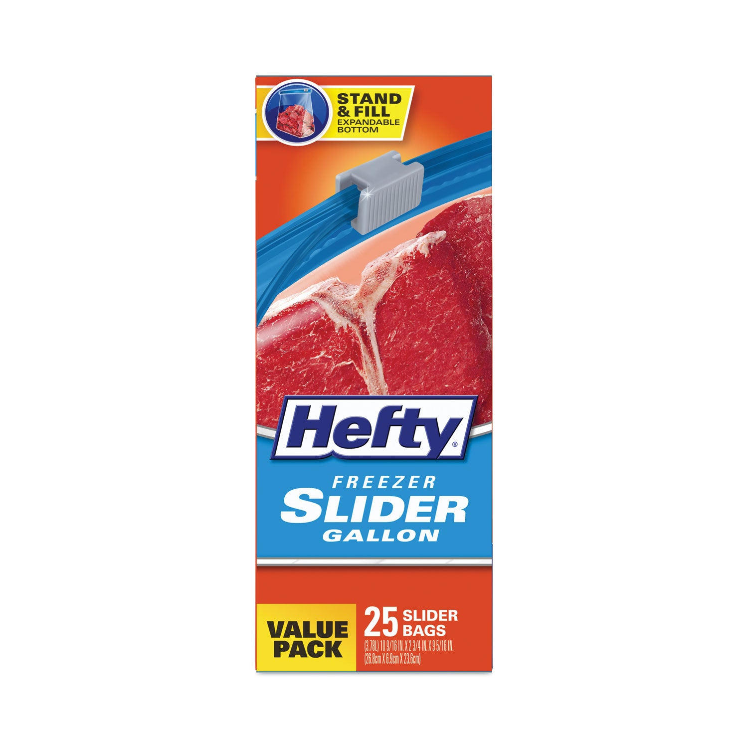 Hefty® Slider Stand and Fill Freezer Storage Bags, 1 gal, 10.56" x 11", Clear, 25/Box