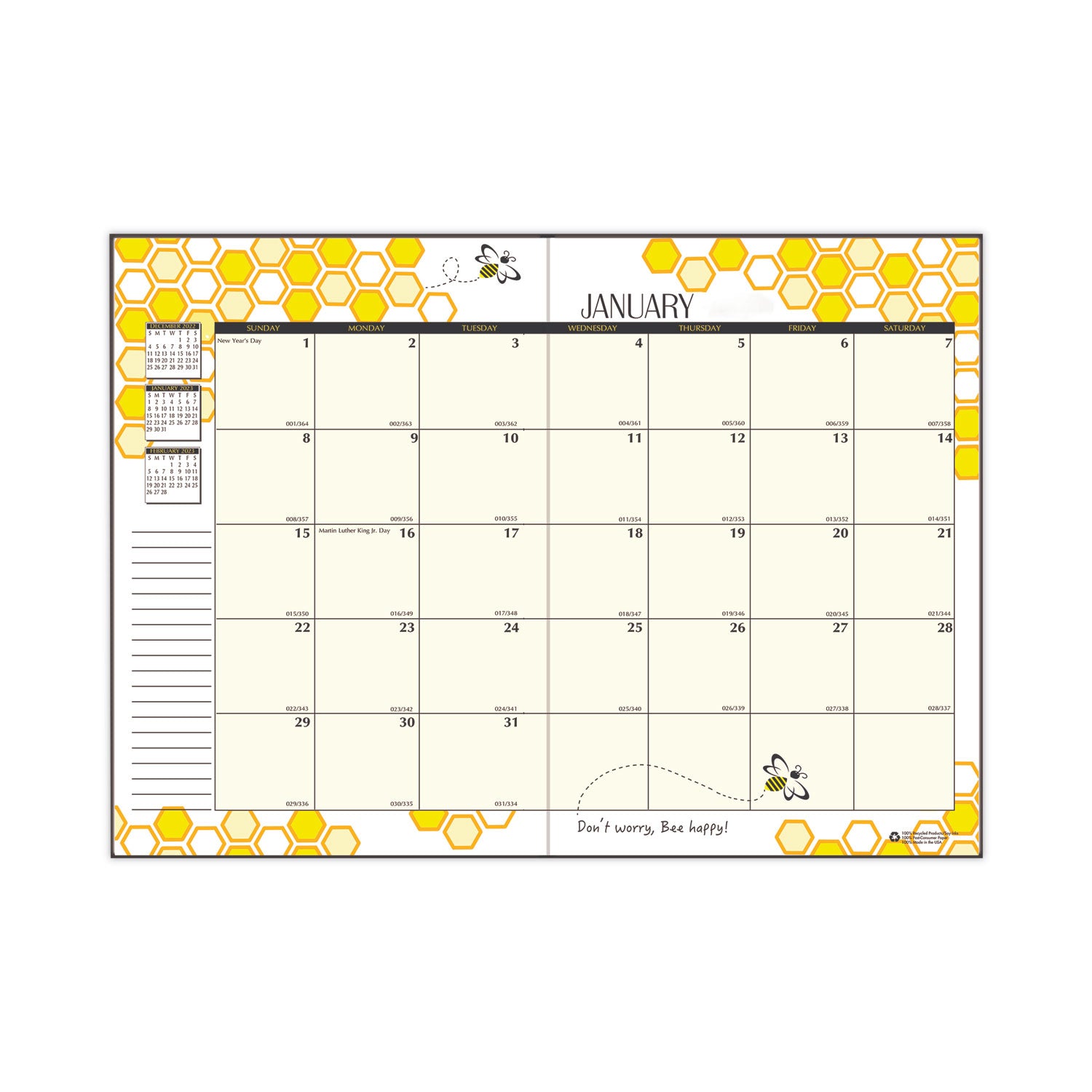 House of Doolittle™ Recycled Honeycomb Monthly Planner, Honeycomb Artwork, 11 x 7, Black/Gold Cover, 12-Month (Jan to Dec): 2025