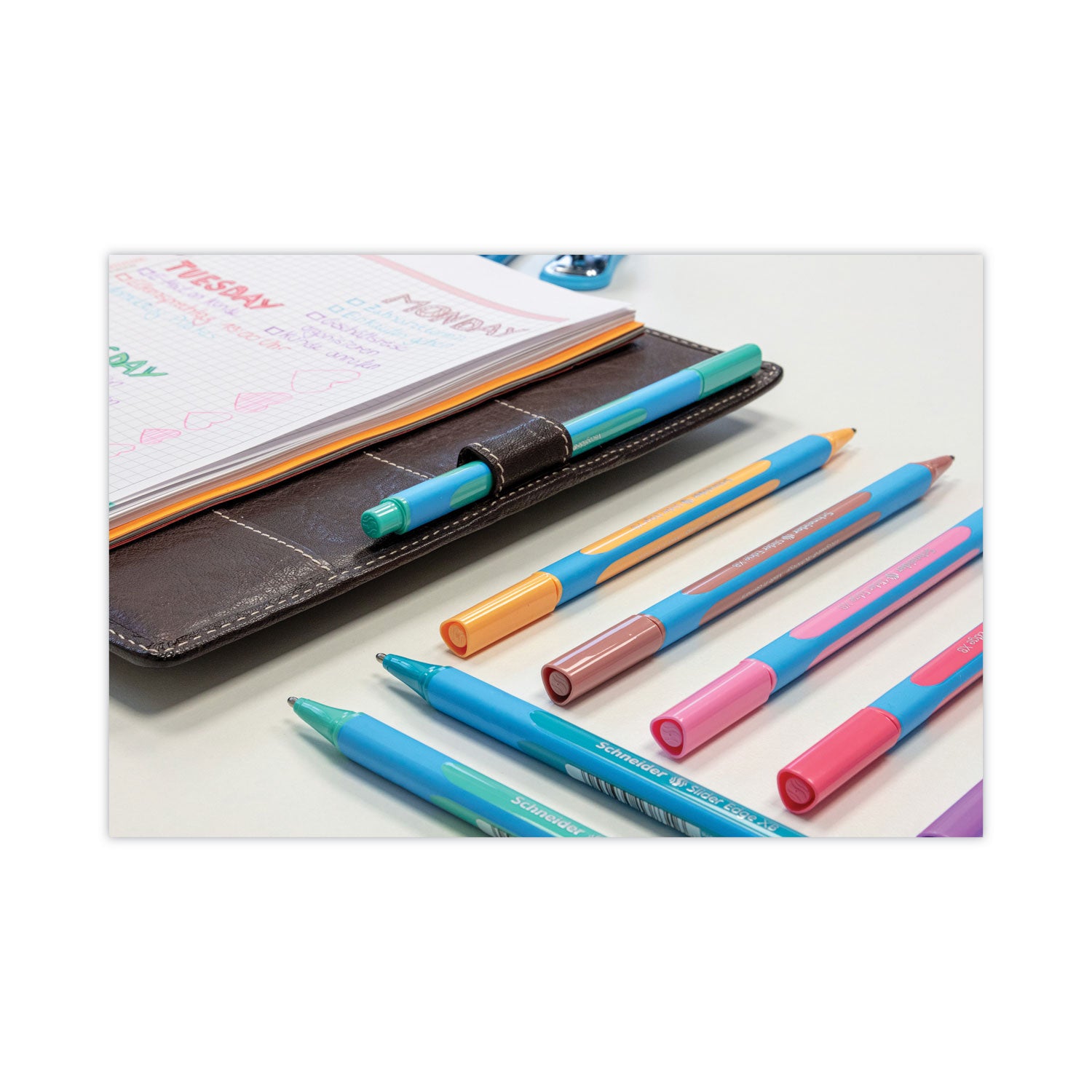 Schneider® Slider Edge XB Pastel Ballpoint Pens with Convertible Case/Stand, Stick, Extra-Bold 1.4mm, Assorted Ink/Barrel Colors, 8/Set