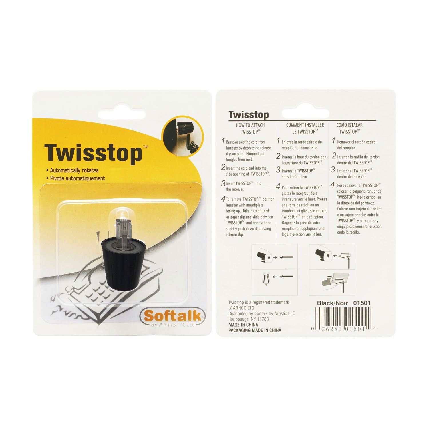 Softalk® Twisstop Rotating Phone Cord Detangler, Black