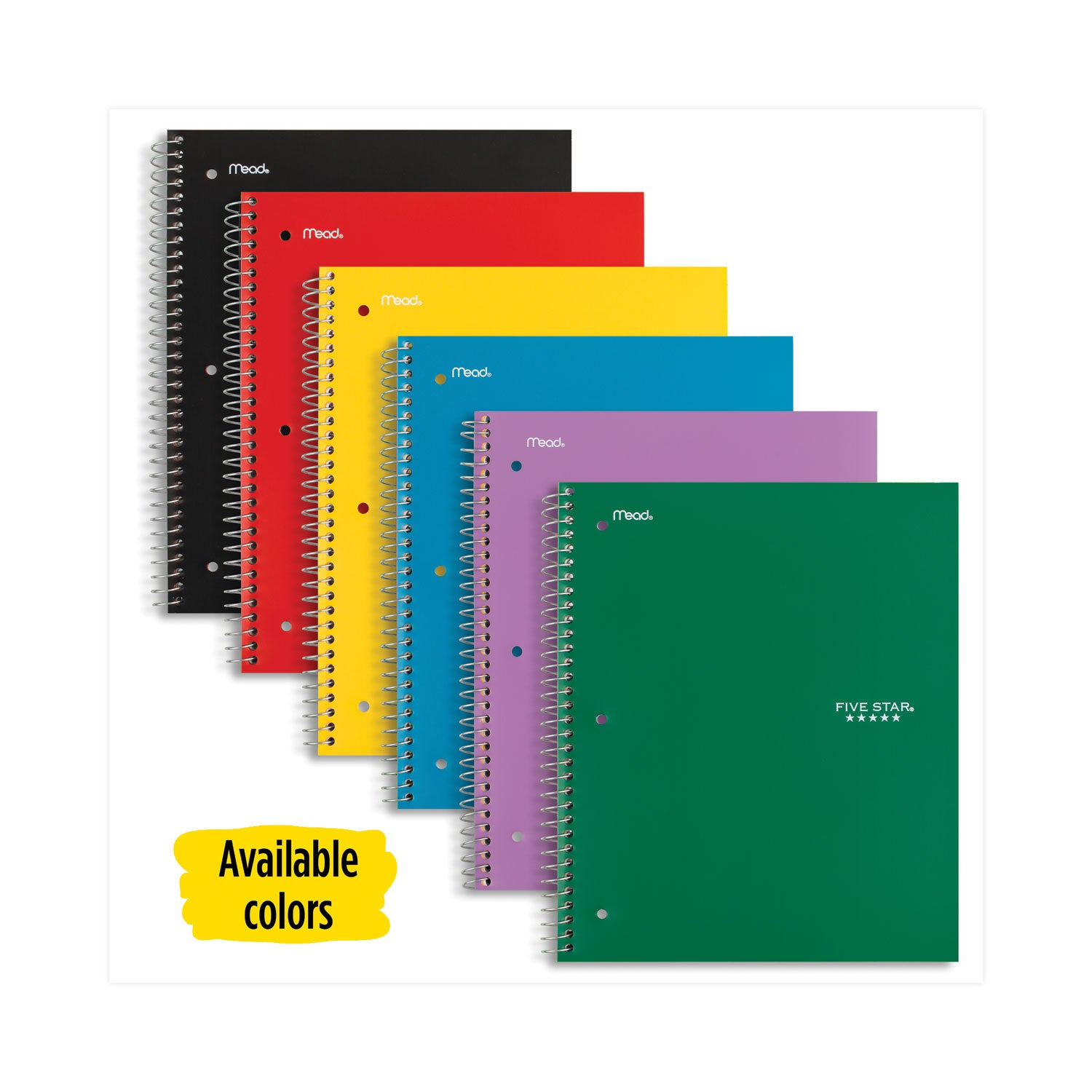 Five Star® Wirebound Notebook, 1-Subject, Wide/Legal Rule, Assorted Cover Colors, (100) 10.5 x 8 Sheets, 6/Pack