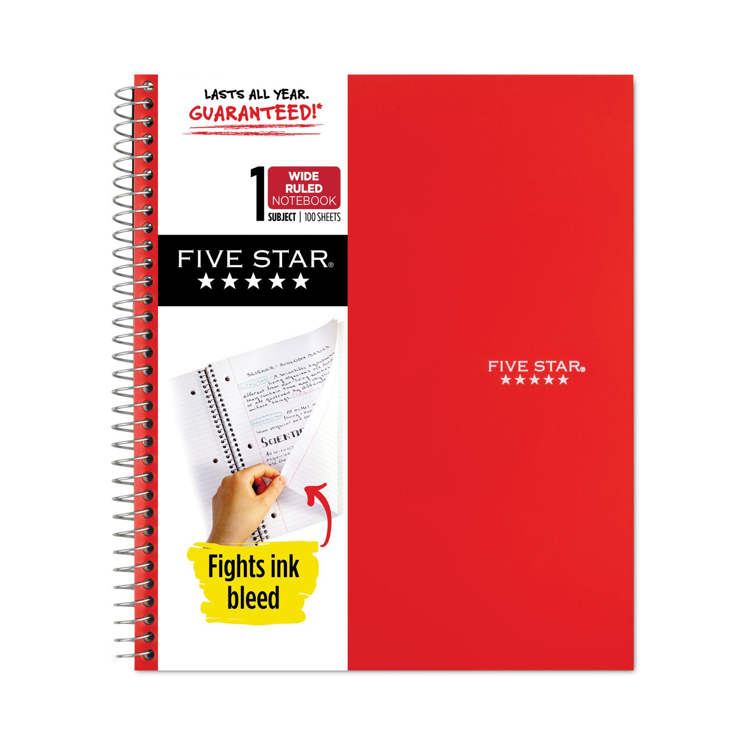 Five Star® Wirebound Notebook, 1-Subject, Wide/Legal Rule, Assorted Cover Colors, (100) 10.5 x 8 Sheets, 6/Pack