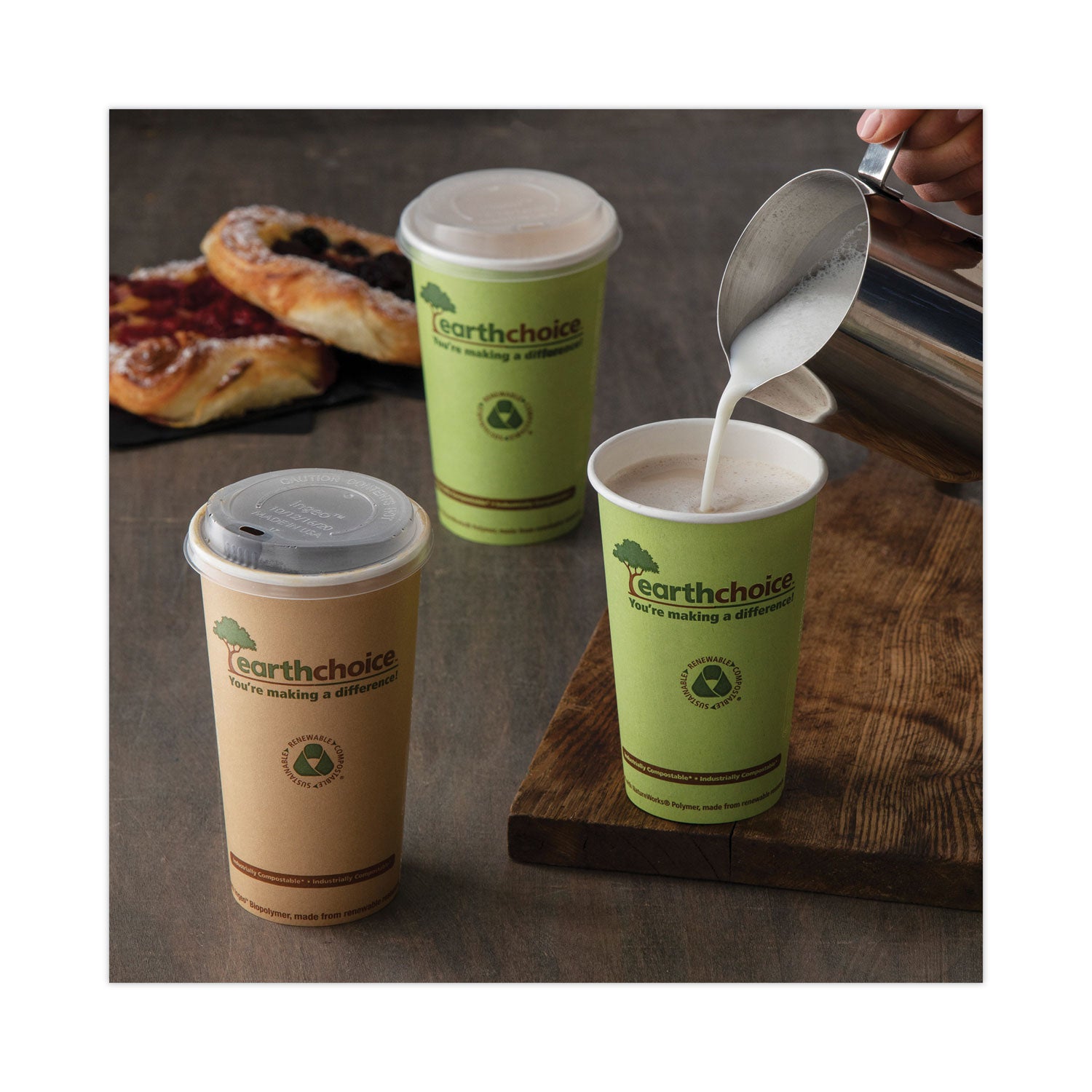 Pactiv Evergreen EarthChoice Compostable Paper Cup, 16 oz, Green, 1,000/Carton