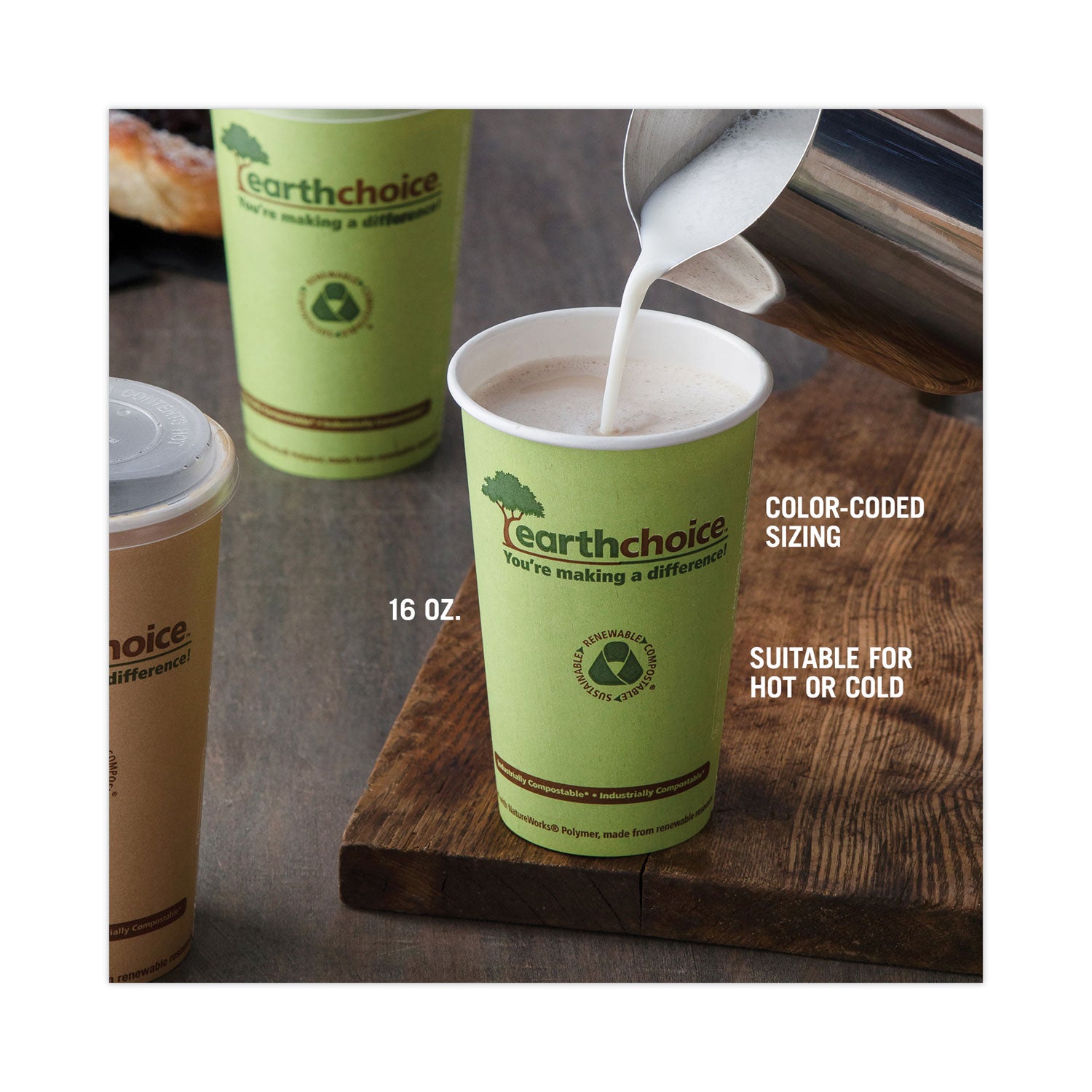 Pactiv Evergreen EarthChoice Compostable Paper Cup, 16 oz, Green, 1,000/Carton