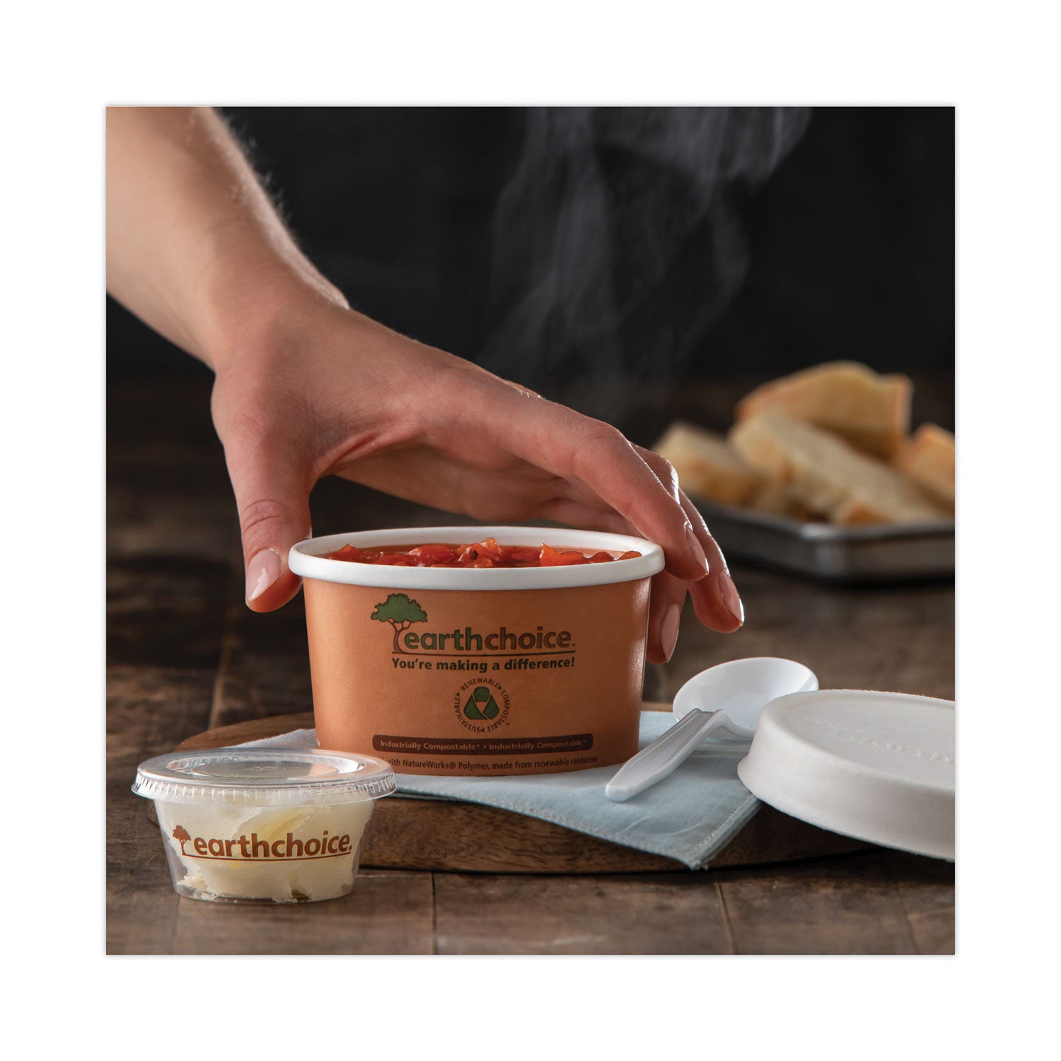 EarthChoice Compostable Soup Cup Lid, For 8-16 oz Soup Cups, 4" Diameter, Natural, Sugarcane, 500/Carton Pactiv Evergreen Flipcost