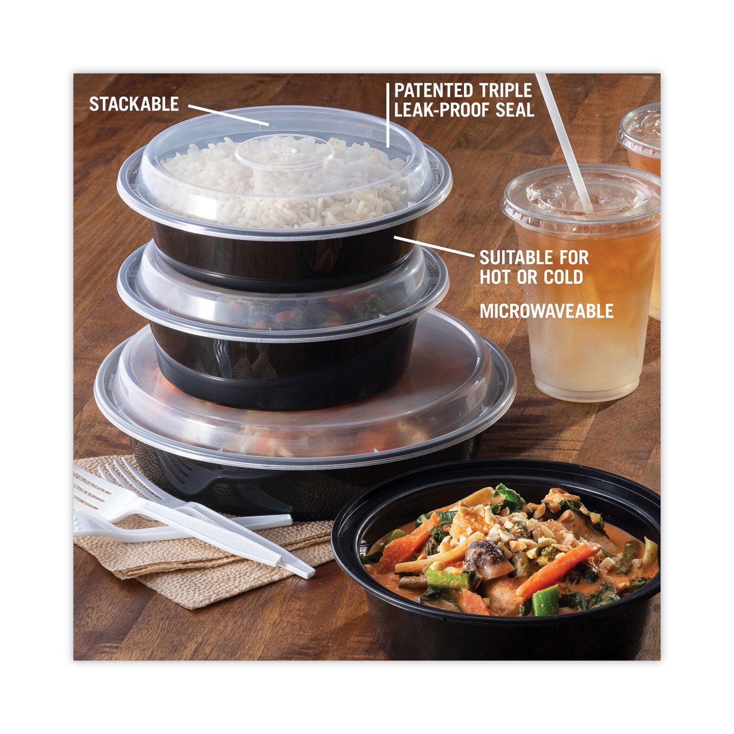 Newspring VERSAtainer Microwavable Containers, 24 oz, 7" Diameter, Black/Clear, Plastic, 150/Carton Pactiv Evergreen Flipcost