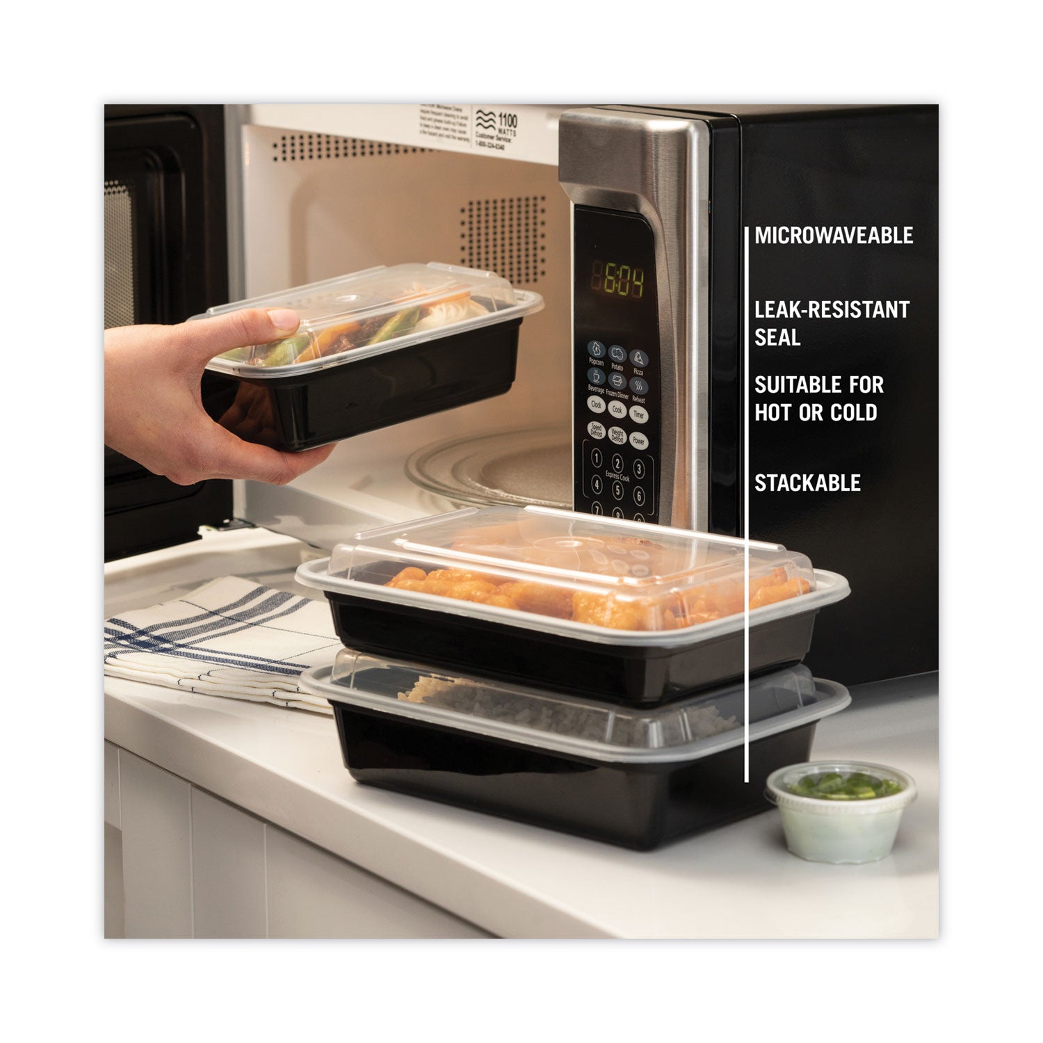 Pactiv Evergreen Newspring VERSAtainer Microwavable Containers, 38 oz, 8.8 x 6 x 2.5, Black/Clear, Plastic, 150/Carton