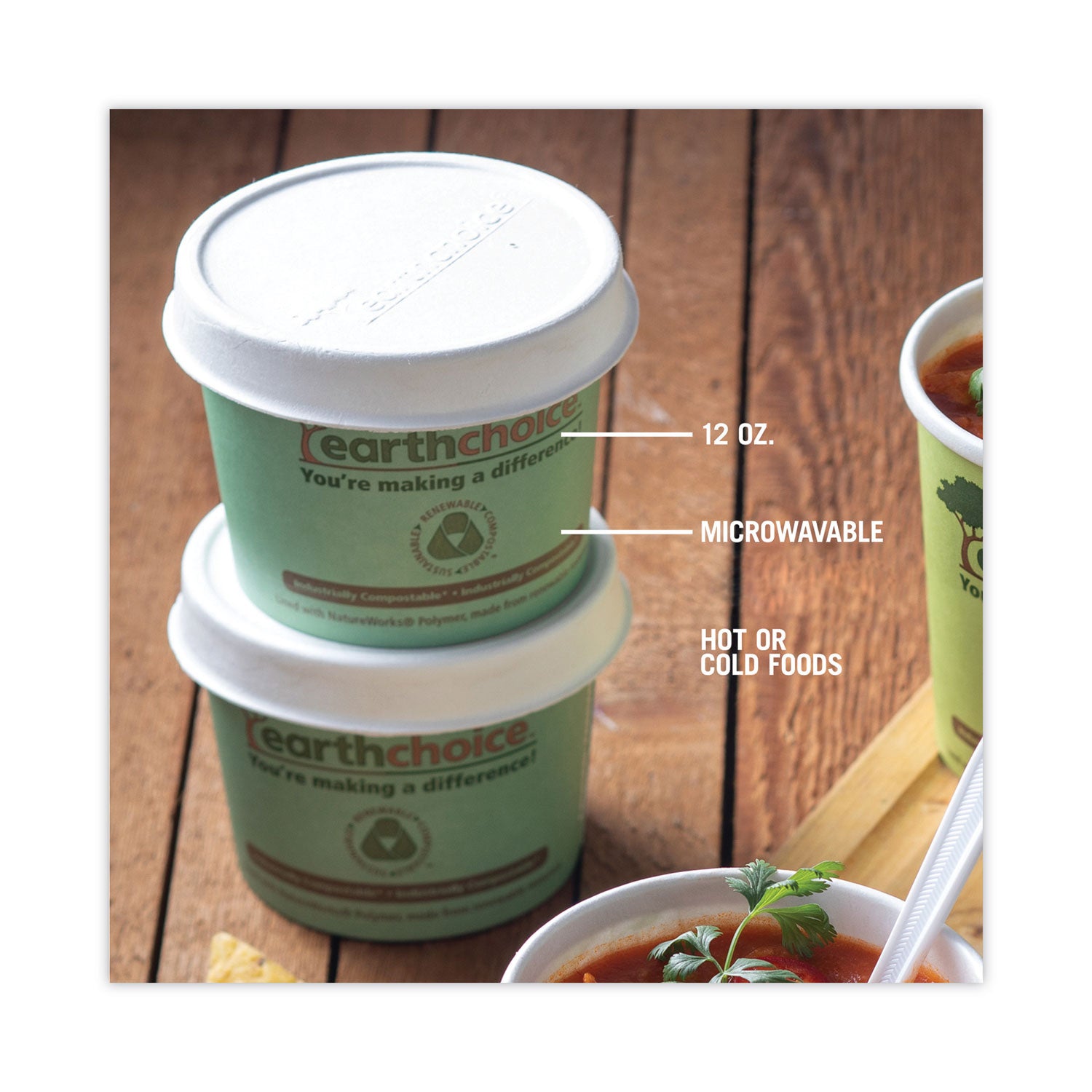 EarthChoice Compostable Soup Cup, Medium, 12 oz, 3.63" Diameter x 3.63"h, Teal, Paper, 500/Carton Pactiv Evergreen Flipcost