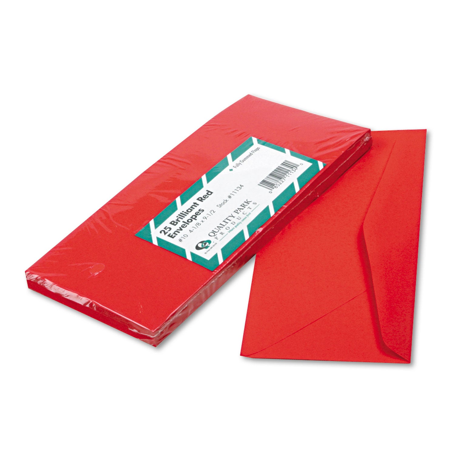 Quality Park™ Colored Envelope, #10, Commercial Flap, Gummed Closure, 4.13 x 9.5, Red, 25/Pack