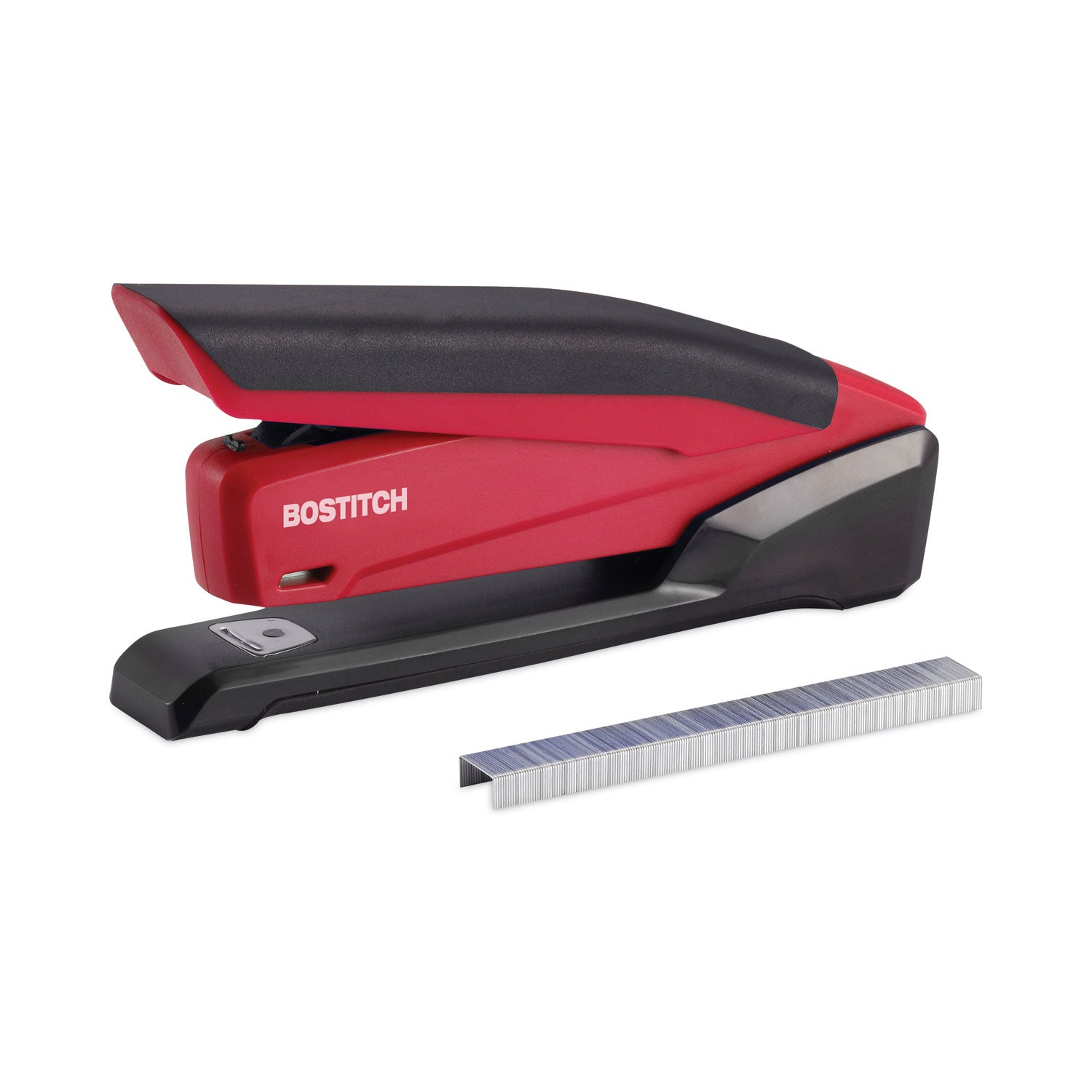 Bostitch® InPower One-Finger 3-in-1 Desktop Stapler with Antimicrobial Protection, 20-Sheet Capacity, Red/Black