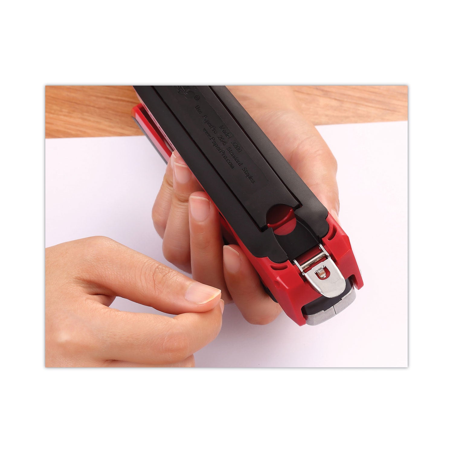 Bostitch® InPower One-Finger 3-in-1 Desktop Stapler with Antimicrobial Protection, 28-Sheet Capacity, Red/Silver