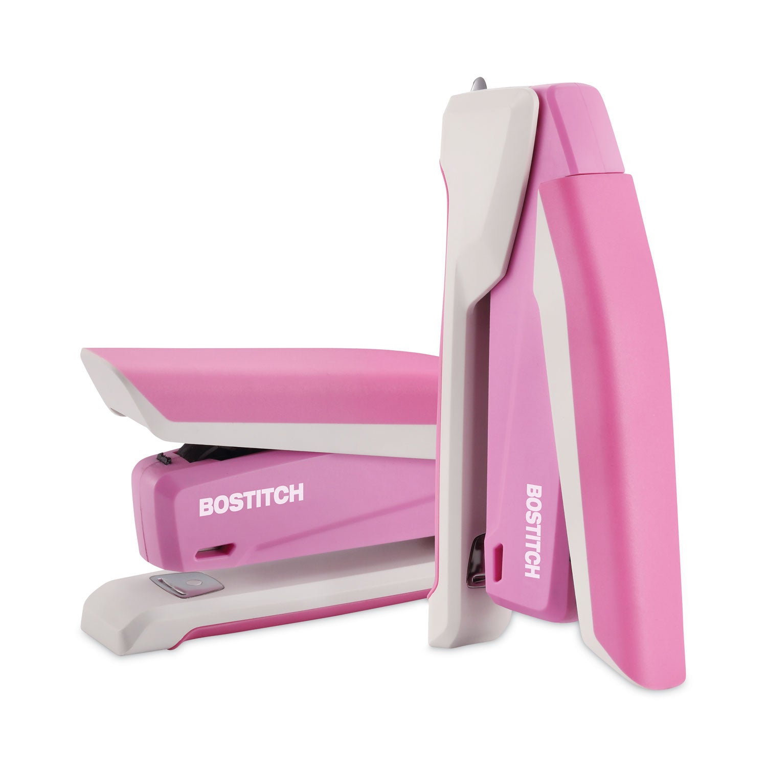 Bostitch® InCourage Spring-Powered Desktop Stapler with Antimicrobial Protection, 20-Sheet Capacity, Pink/Gray