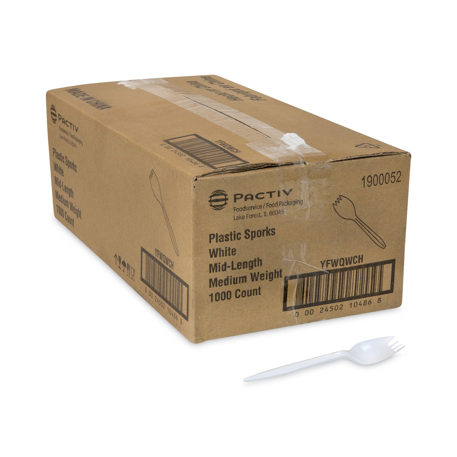 Pactiv Evergreen Fieldware Cutlery, Spork, Mediumweight, White, 1,000/Carton