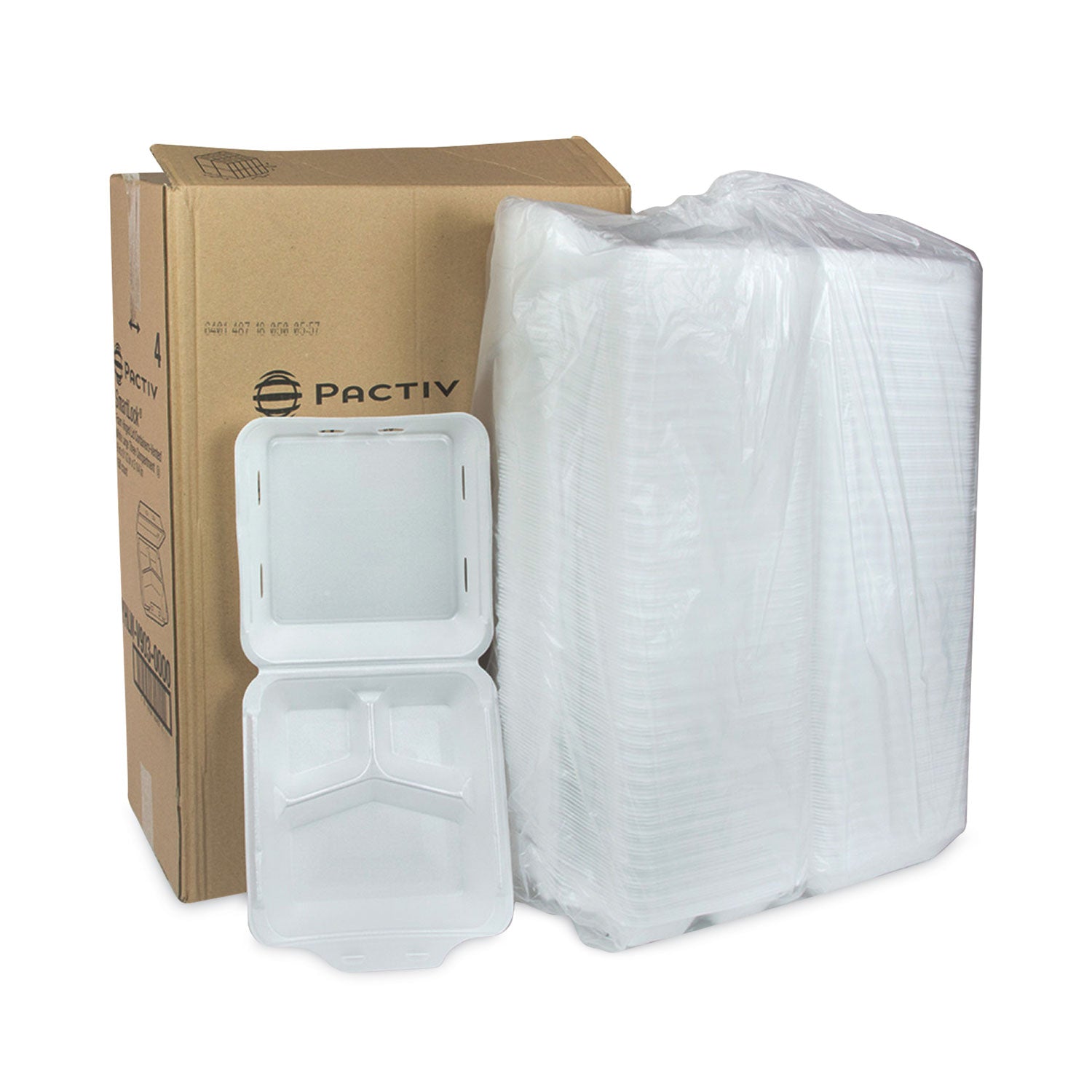 Pactiv Evergreen SmartLock Vented Foam Hinged Lid Container, 3-Compartment, 9 x 9.25 x 3.25, White, 150/Carton