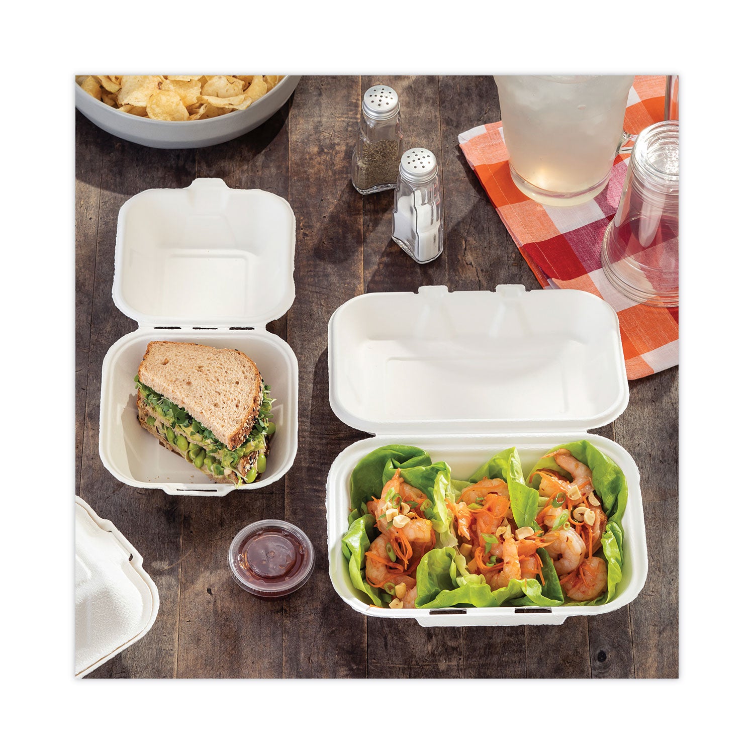 EarthChoice Bagasse Hinged Lid Container, Dual Tab Lock, 9.1 x 6.1 x 3.3, Natural, Sugarcane, 150/Carton Pactiv Evergreen Flipcost