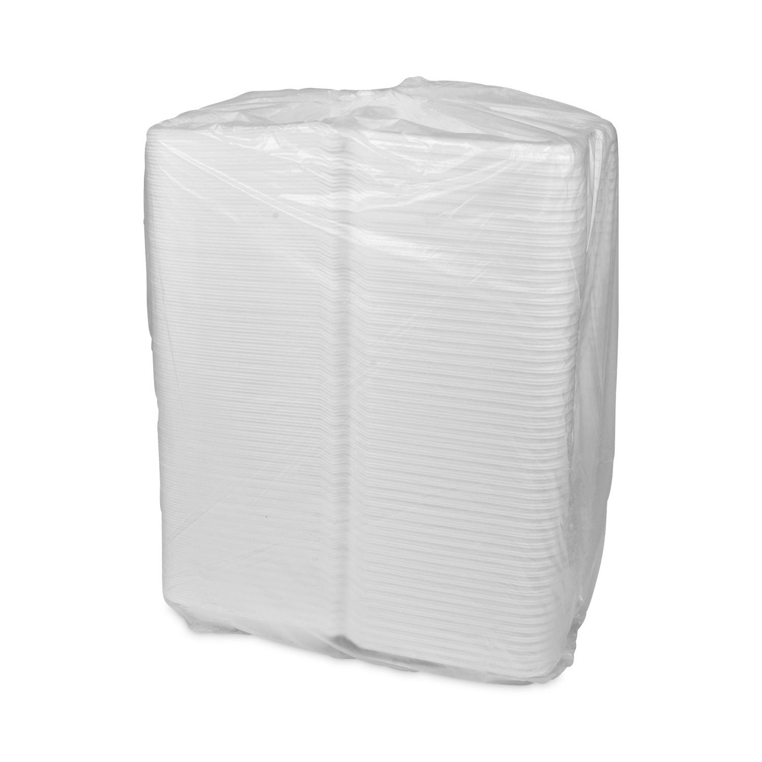 Pactiv Evergreen Vented Foam Hinged Lid Container, Dual Tab Lock Economy, 9.13 x 9 x 3.25, White, 150/Carton