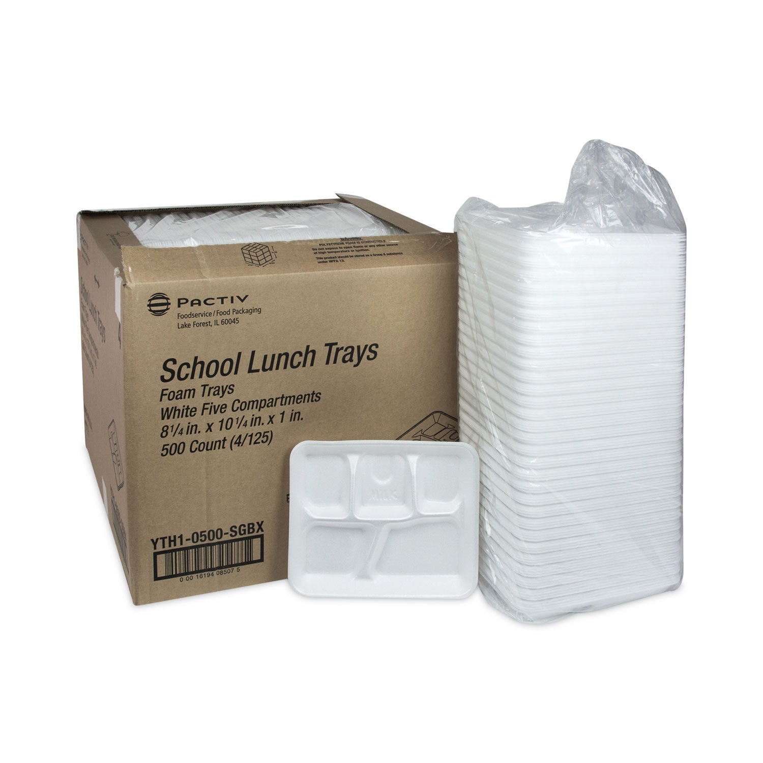 Foam School Trays, 5-Compartment Tray, 8.25 x 10.5 x 1,  White, 500/Carton Pactiv Evergreen Flipcost