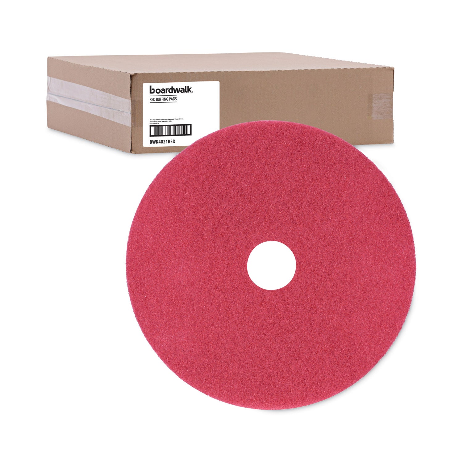 Boardwalk® Buffing Floor Pads, 21" Diameter, Red, 5/Carton