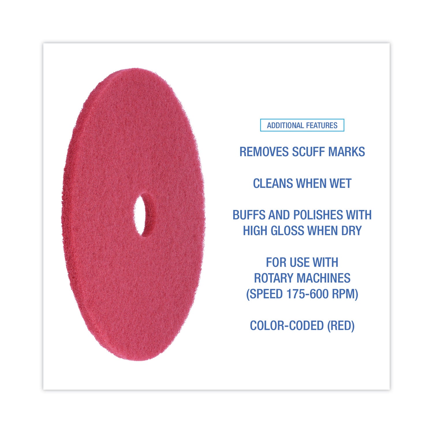 Boardwalk® Buffing Floor Pads, 21" Diameter, Red, 5/Carton