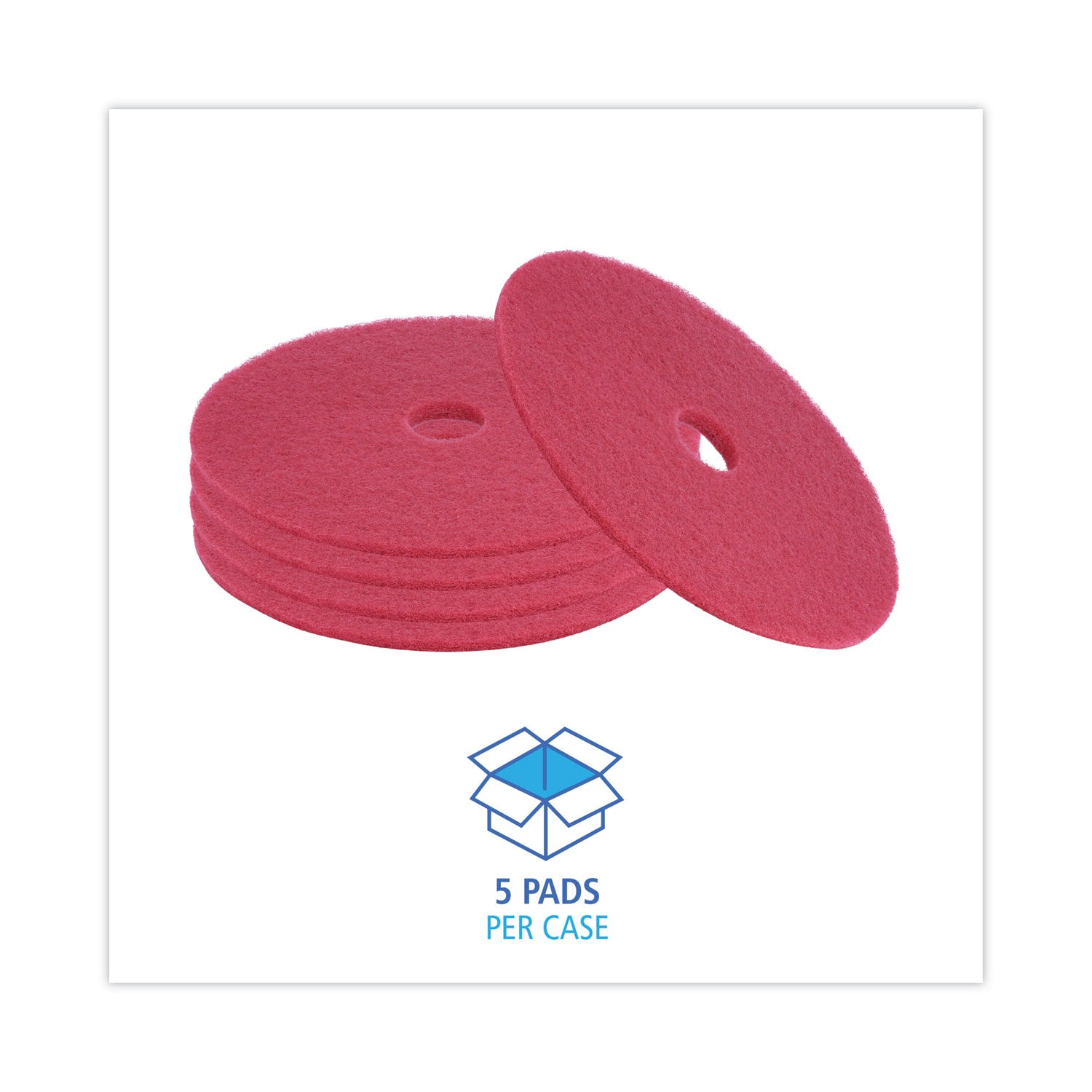 Boardwalk® Buffing Floor Pads, 21" Diameter, Red, 5/Carton