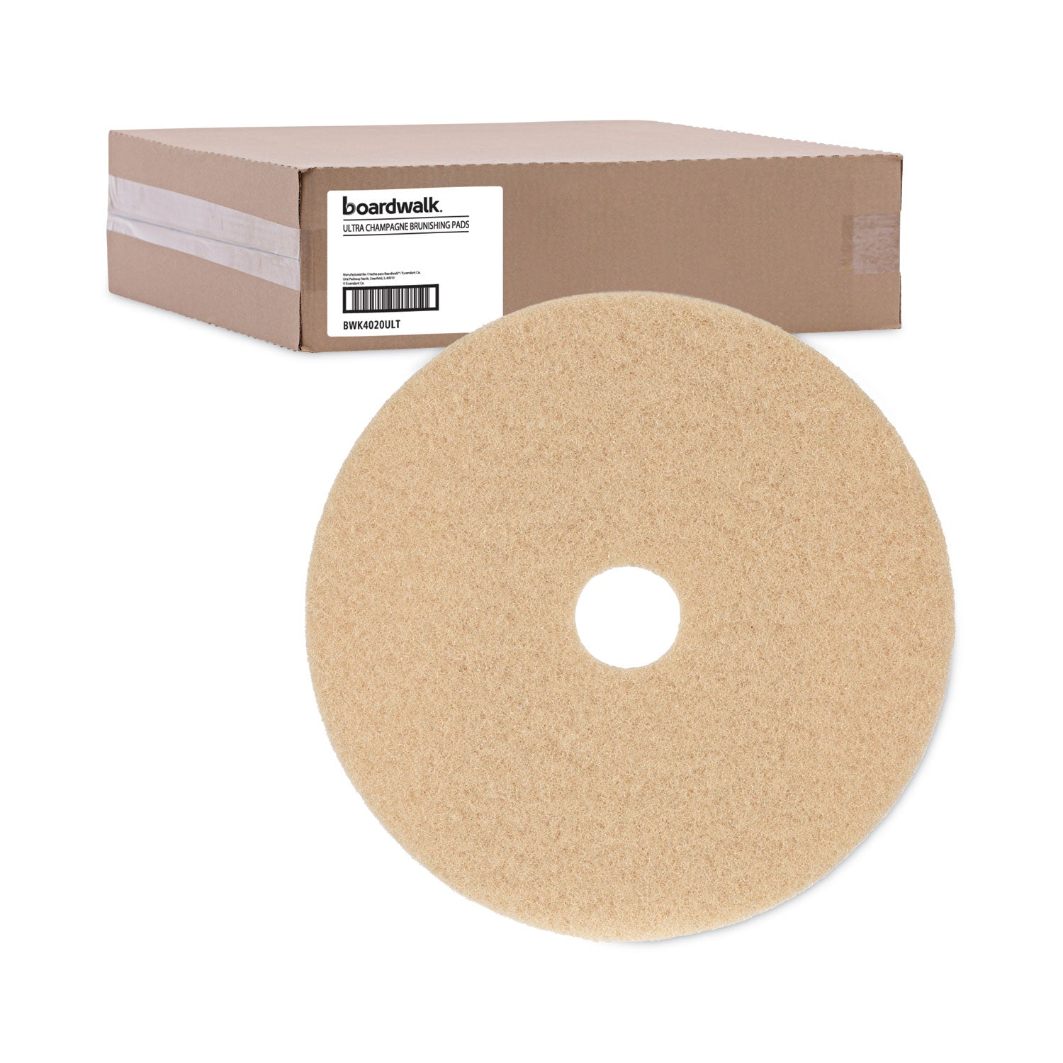 Boardwalk® Burnishing Floor Pads, 20" Diameter, Tan, 5/Carton