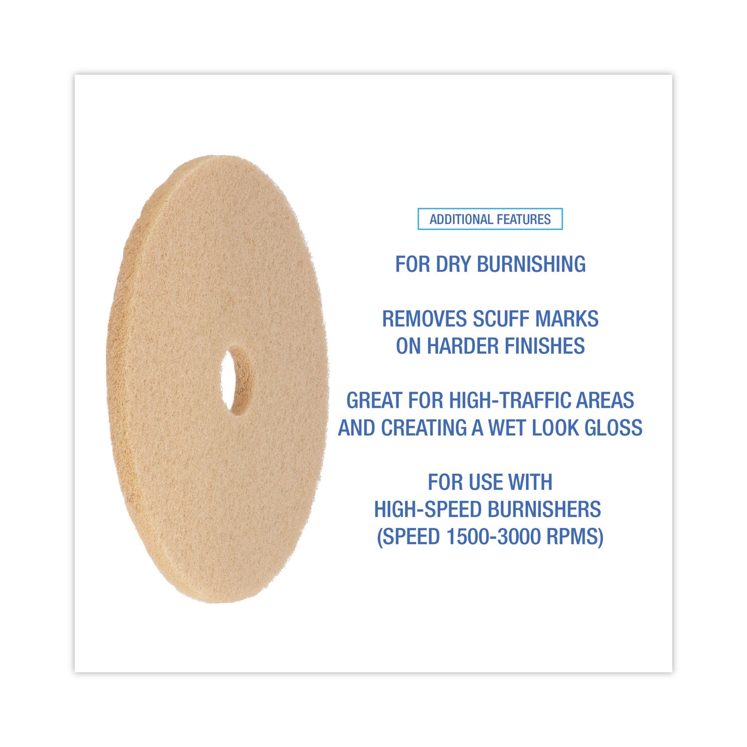 Boardwalk® Burnishing Floor Pads, 20" Diameter, Tan, 5/Carton