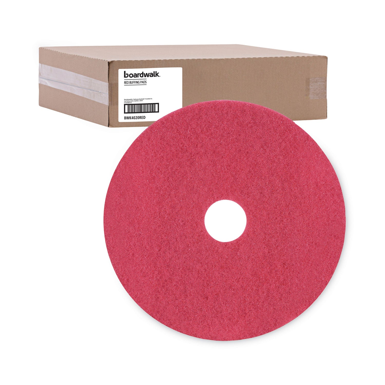 Boardwalk® Buffing Floor Pads, 20" Diameter, Red, 5/Carton