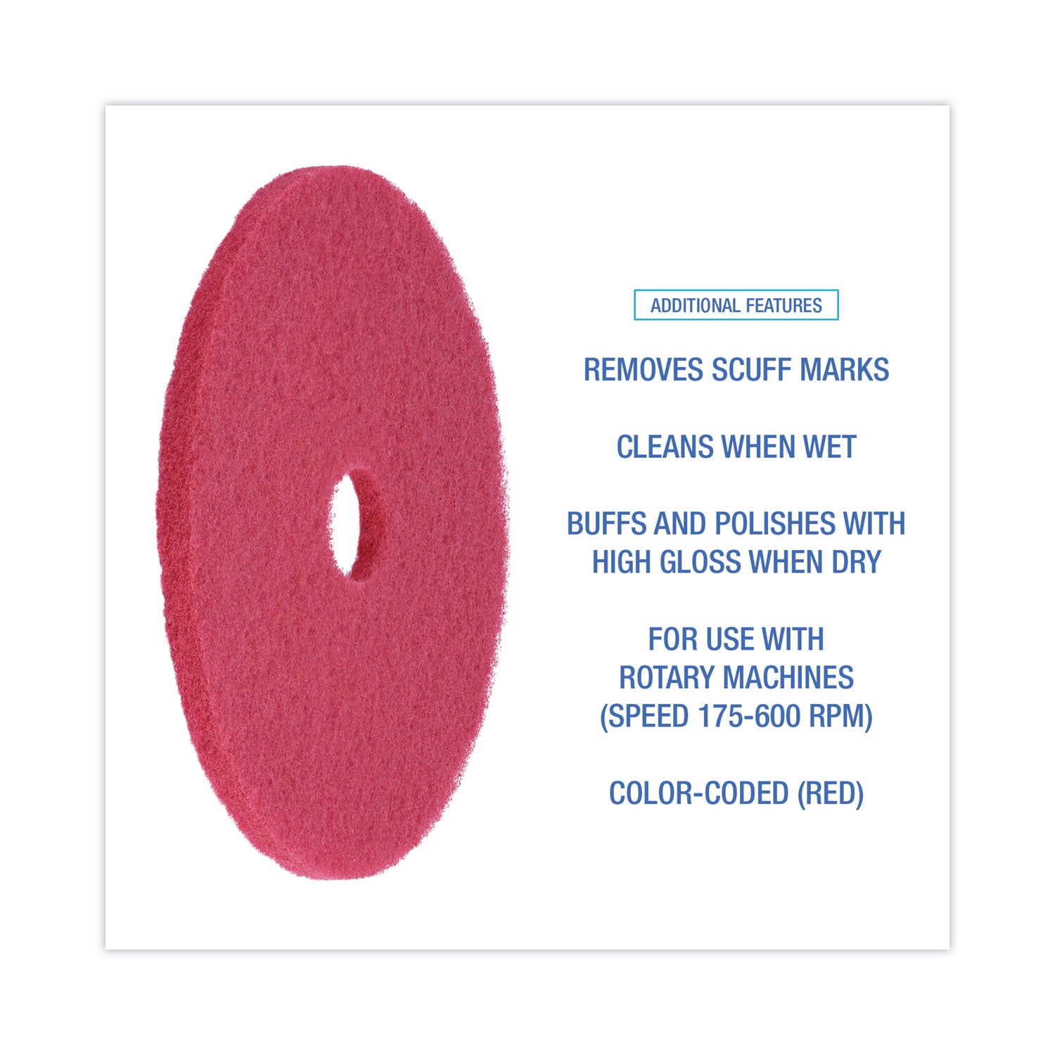 Boardwalk® Buffing Floor Pads, 20" Diameter, Red, 5/Carton