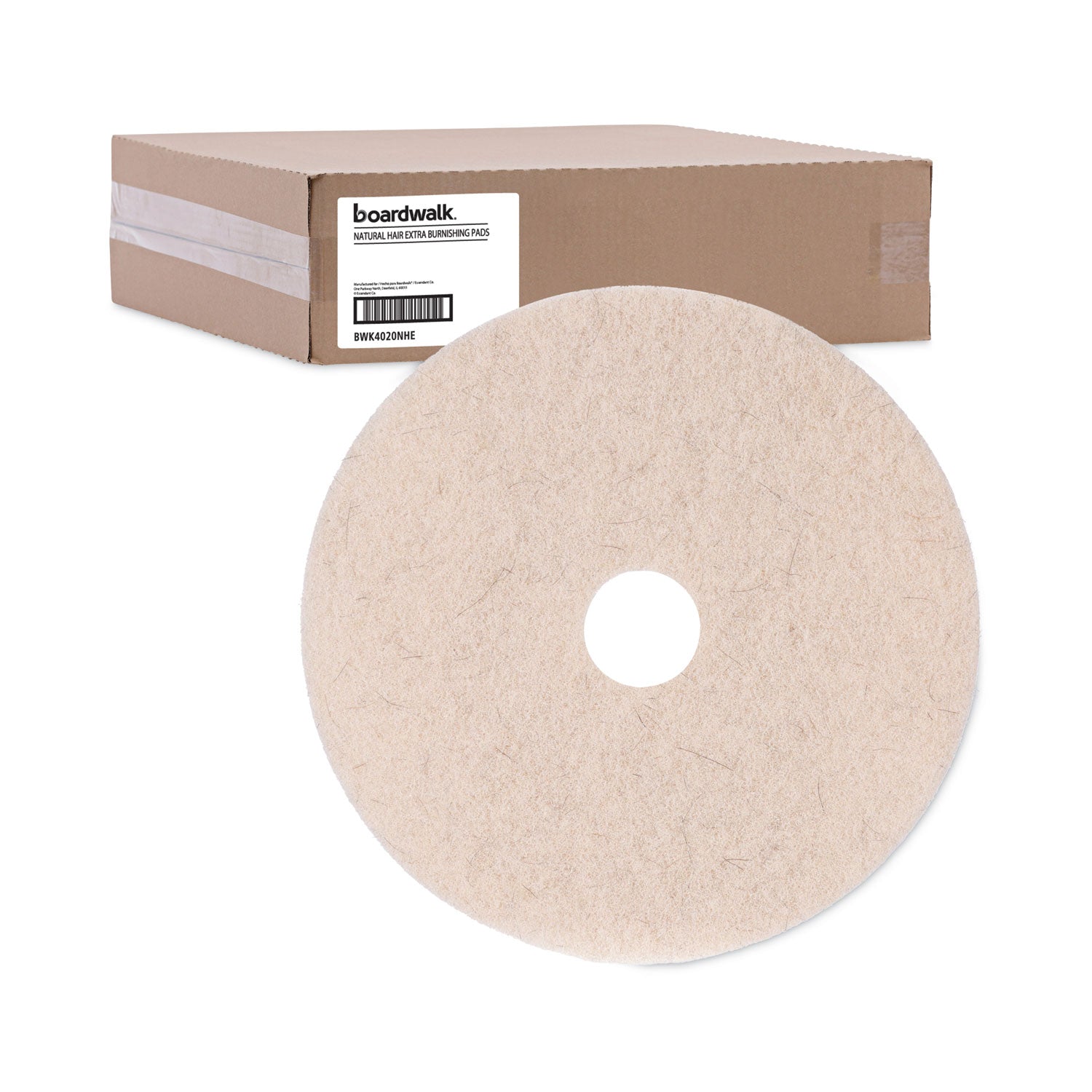 Boardwalk® Natural Hog Hair Burnishing Floor Pads, 20" Diameter, Tan, 5/Carton