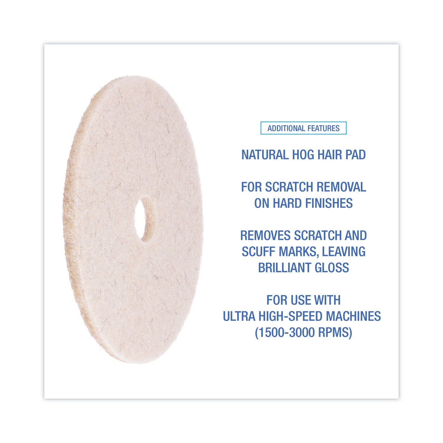 Boardwalk® Natural Hog Hair Burnishing Floor Pads, 20" Diameter, Tan, 5/Carton