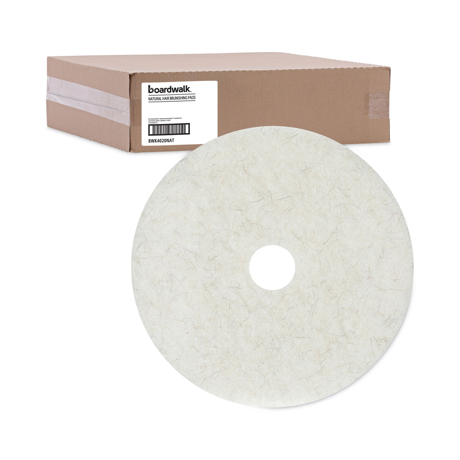 Boardwalk® Natural Burnishing Floor Pads, 20" Diameter, White, 5/Carton