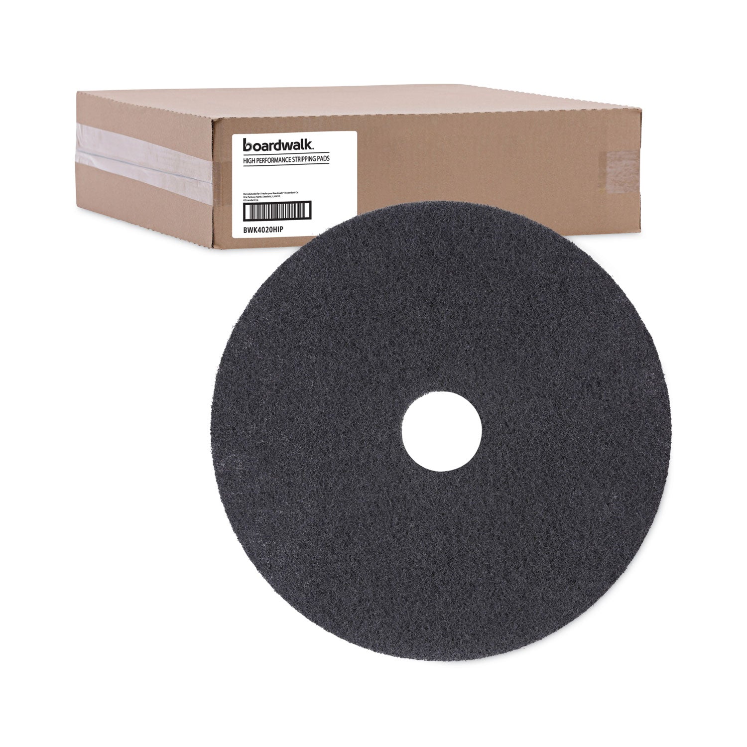 Boardwalk® High Performance Stripping Floor Pads, 20" Diameter, Black, 5/Carton