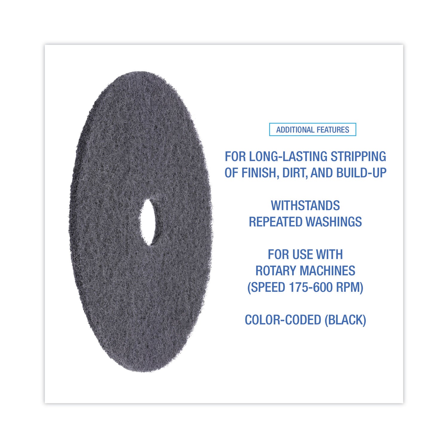 Boardwalk® High Performance Stripping Floor Pads, 20" Diameter, Black, 5/Carton